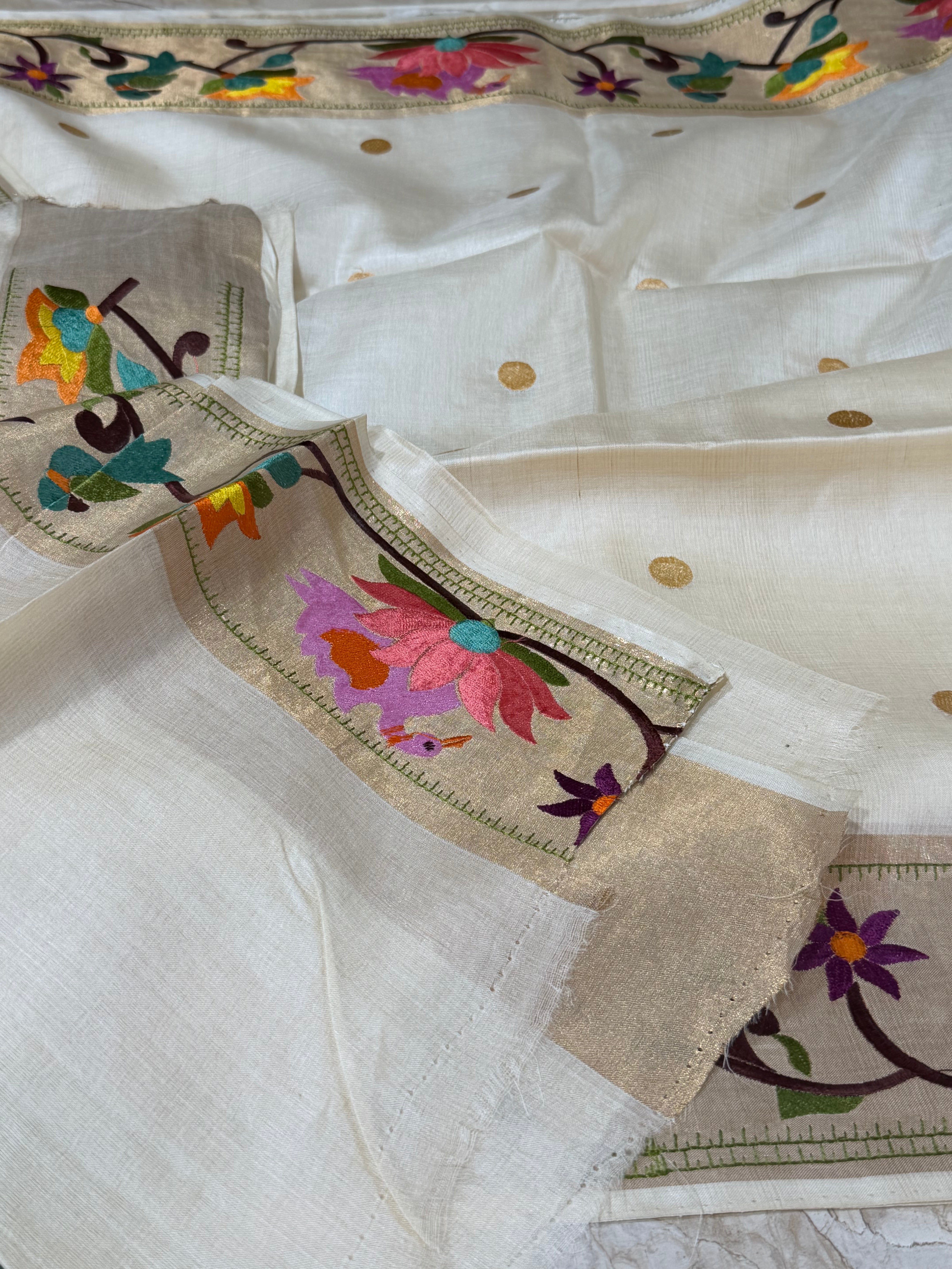 Cream Pure paithani tussar 107 saree