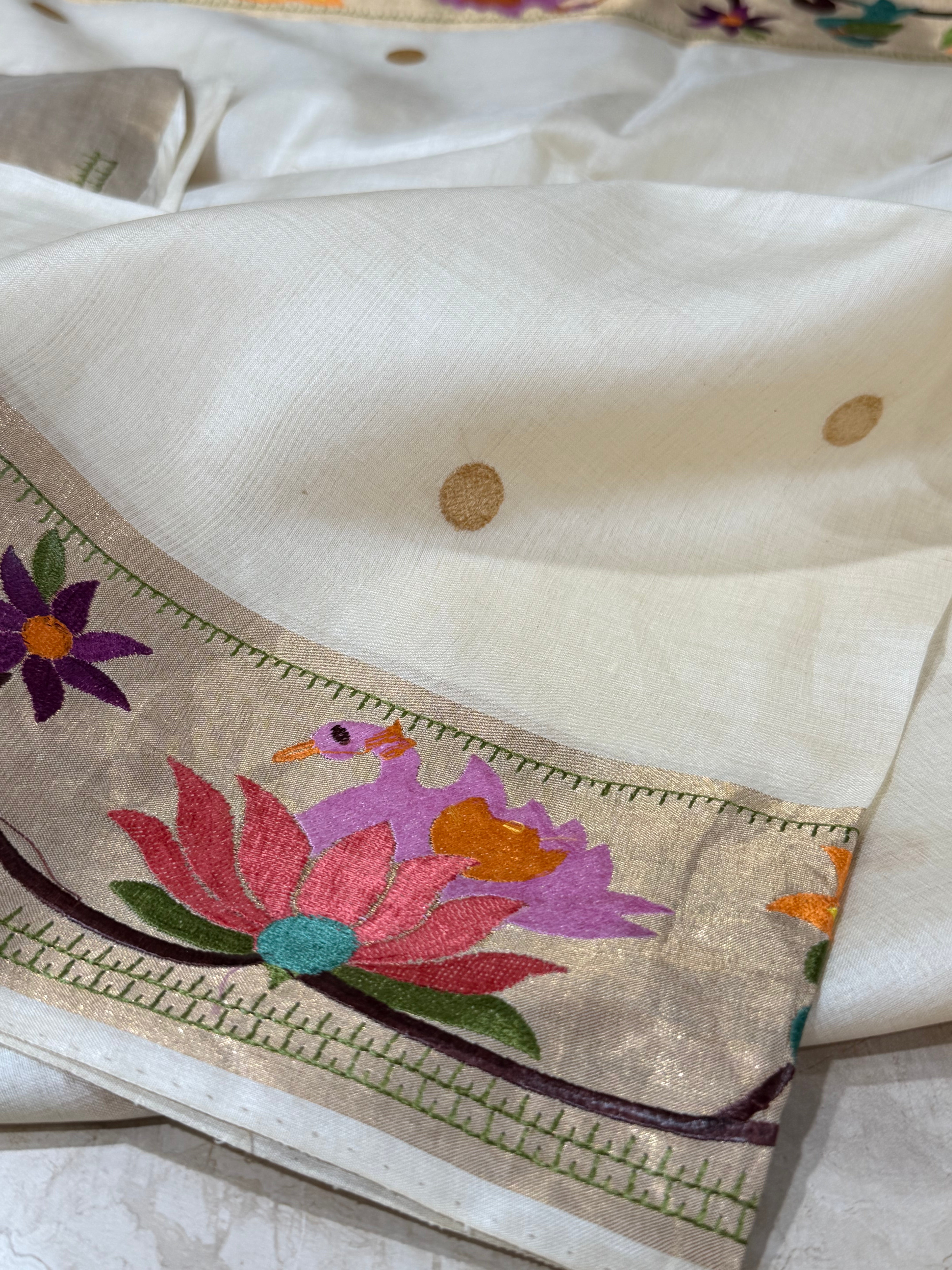 Cream Pure paithani tussar 107 saree