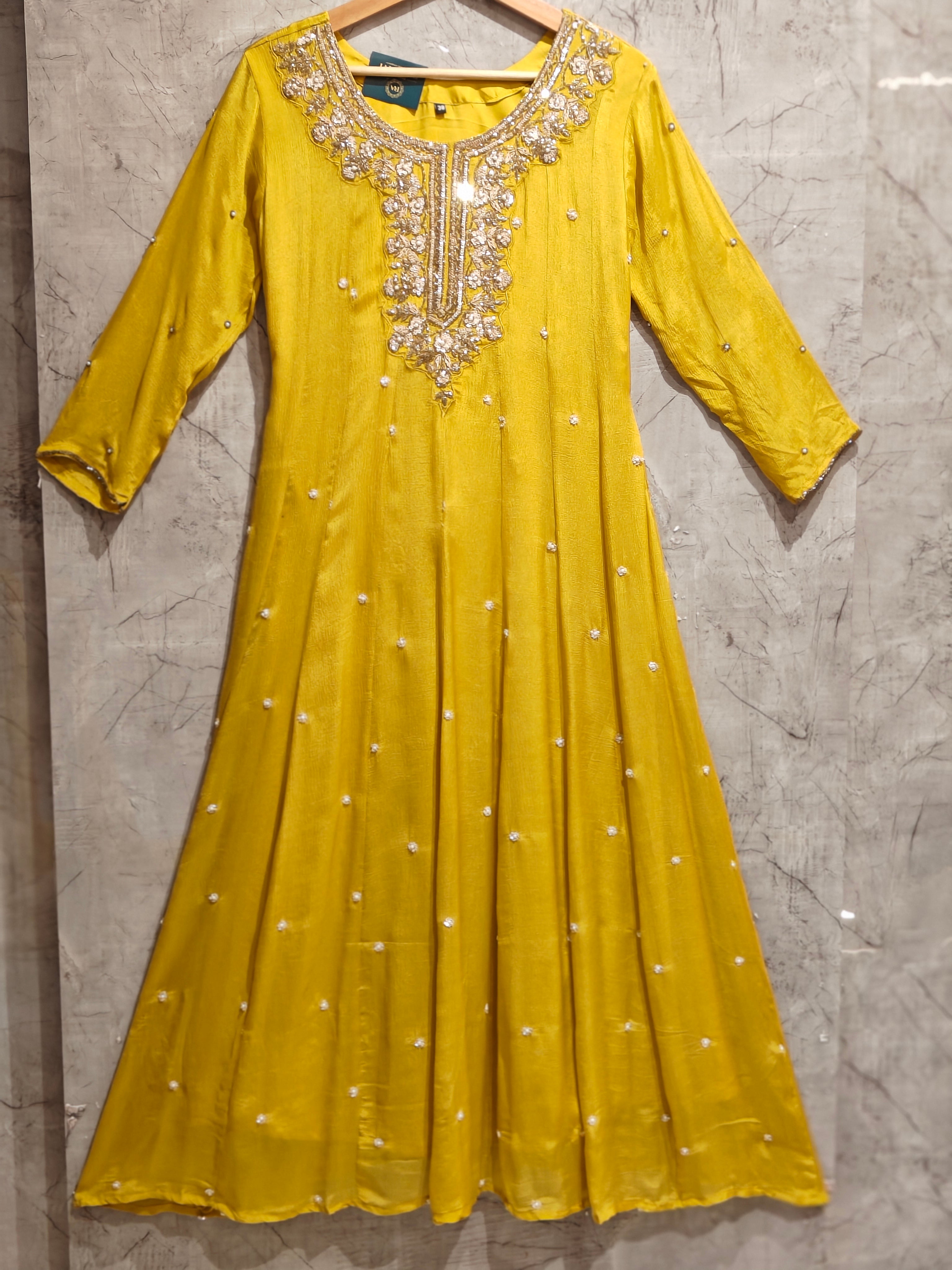 "Pari" Mastuard Yellow Anarkali Handwork Kurtha 567