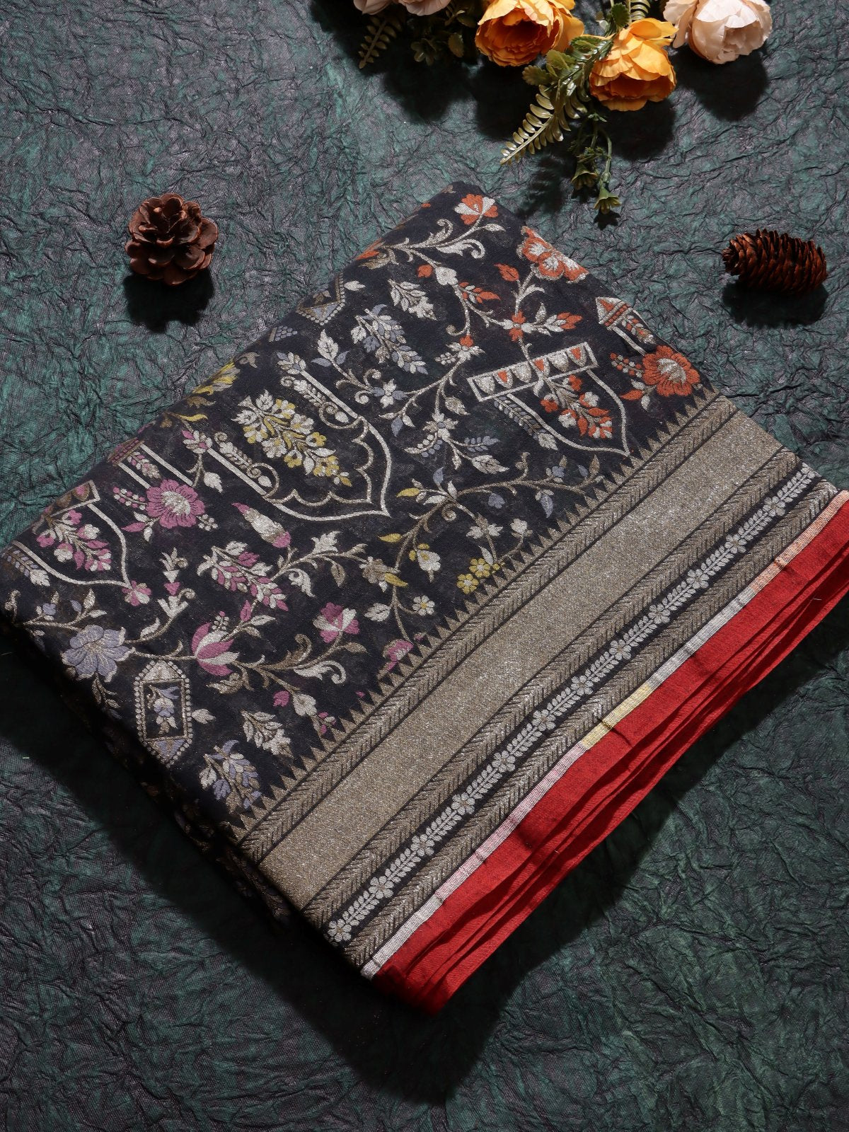 Black Jamdani Kora Silk Saree (Swara)