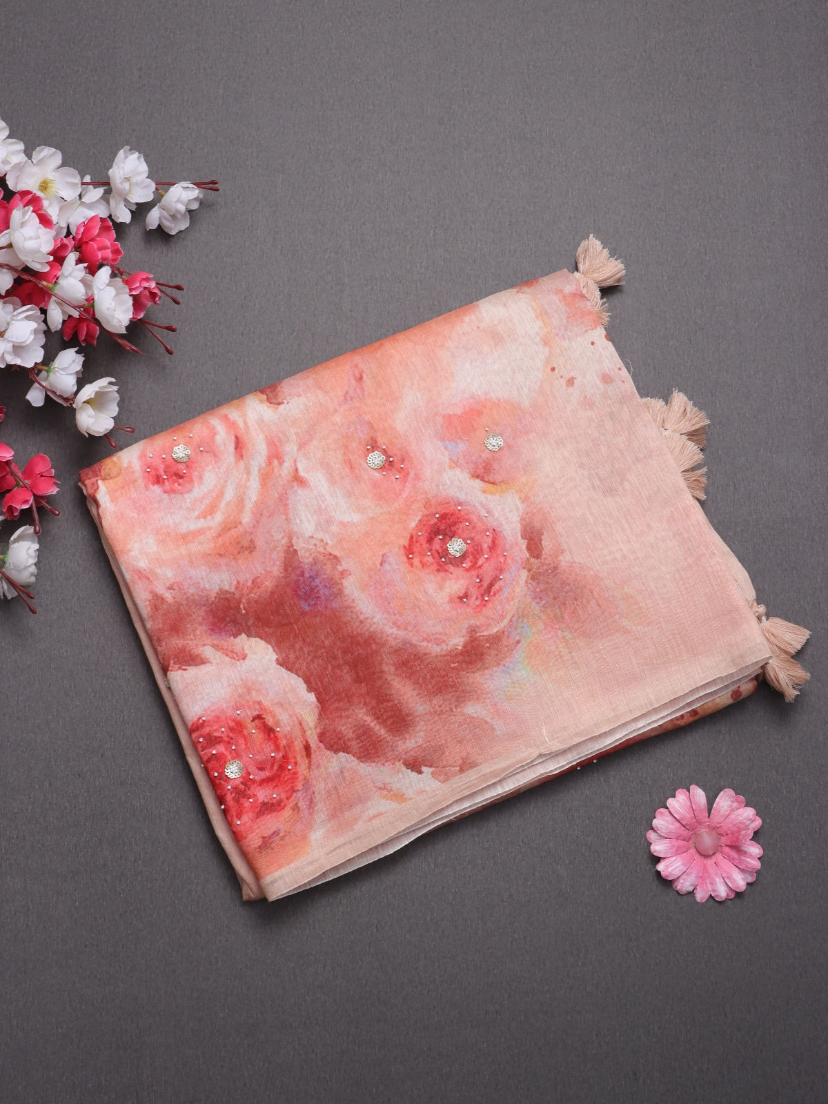Peach Pure Mul Chanderi Saree (Swara)