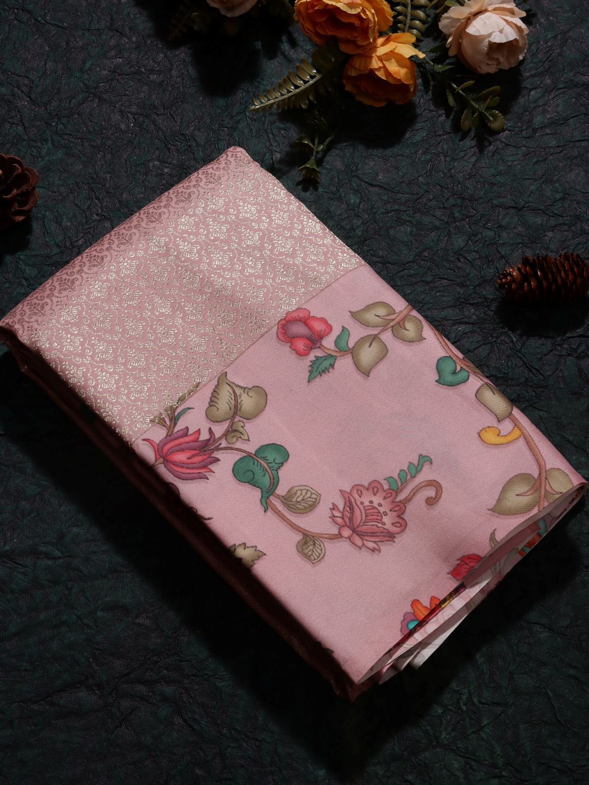 Pink Brocade Pure Kanchi Satin Border Saree (Swara)