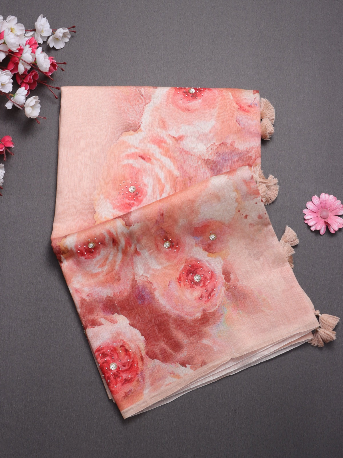 Peach Pure Mul Chanderi Saree (Swara)