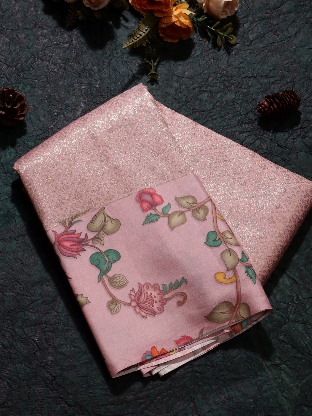 Pink Brocade Pure Kanchi Satin Border Saree (Swara)
