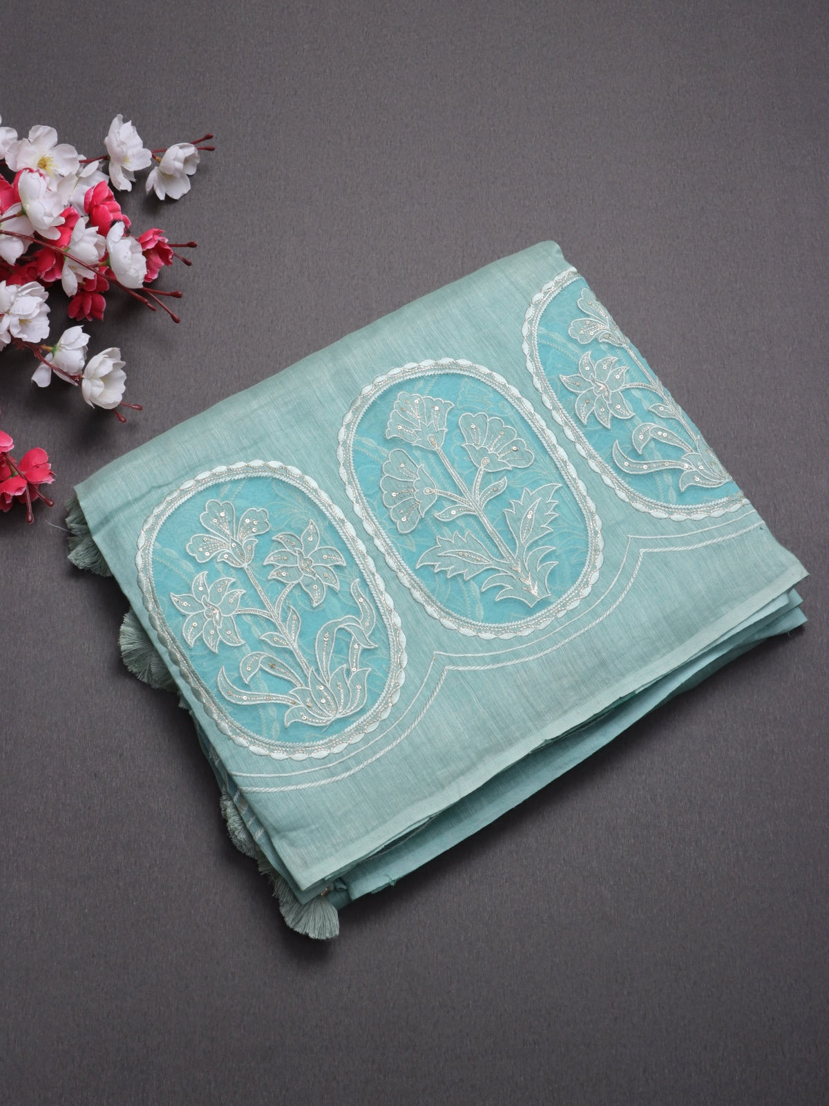 Blue Pure Linen Saree (Swara)