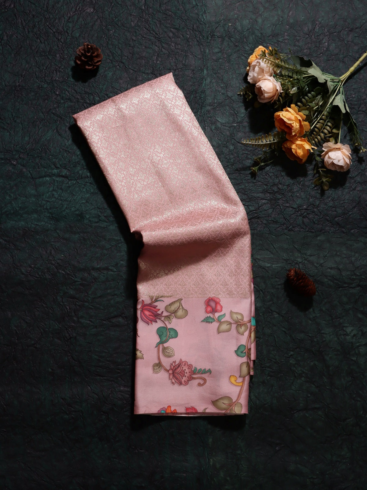Pink Brocade Pure Kanchi Satin Border Saree (Swara)