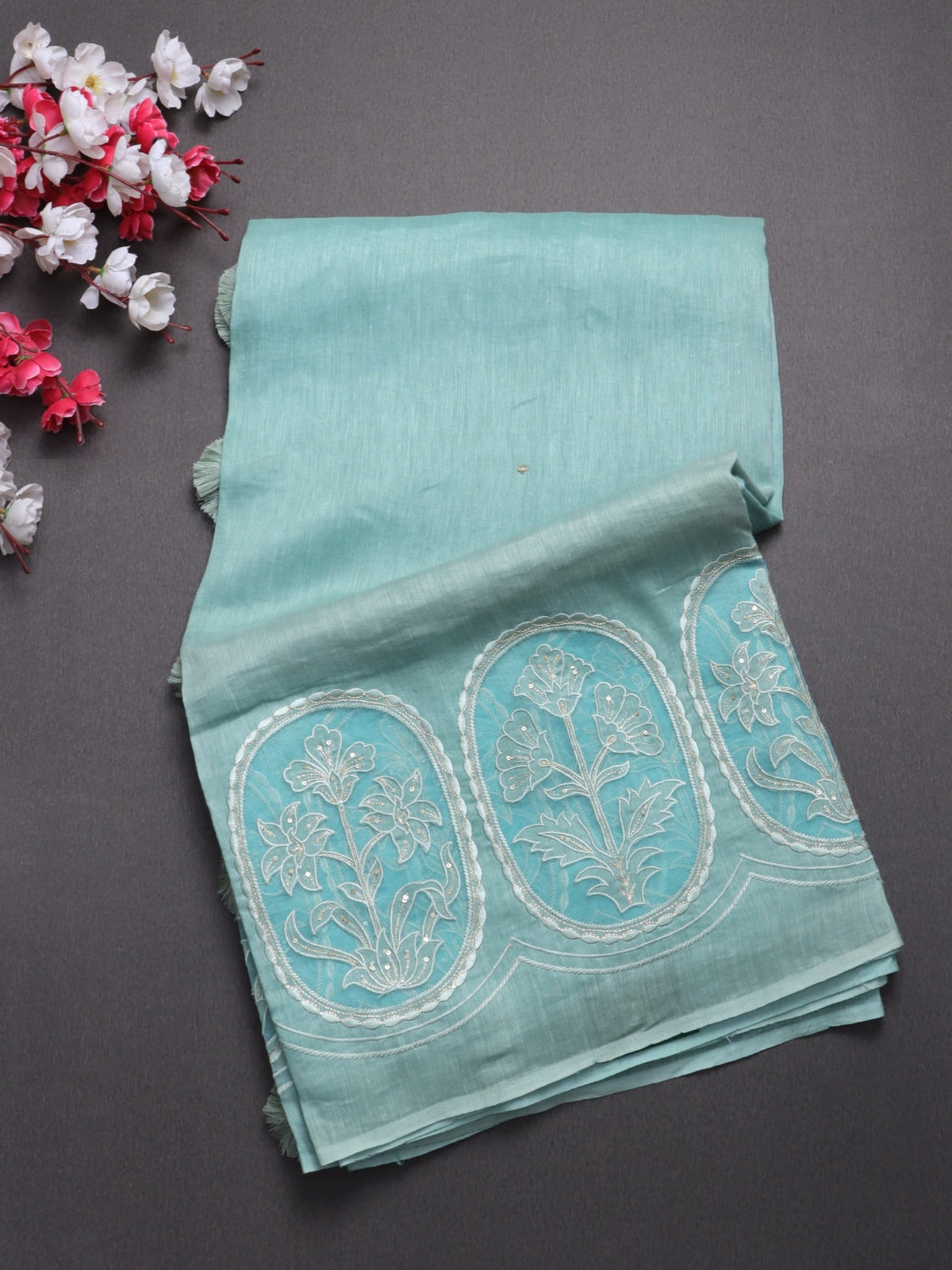 Blue Pure Linen Saree (Swara)