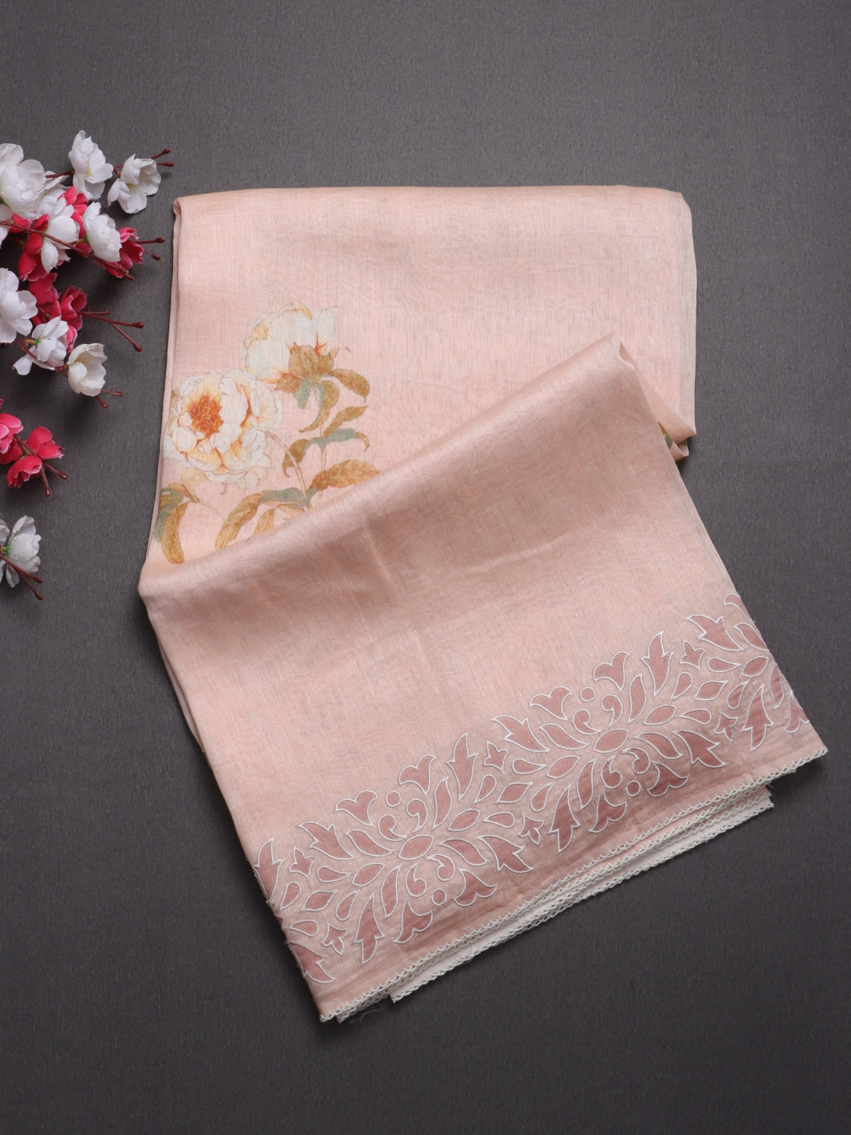 Peach Pure Mul Chanderi Saree (Swara)