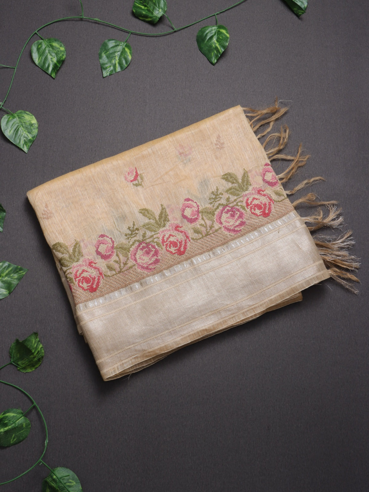 Beige Pure Linen Saree (Swara)
