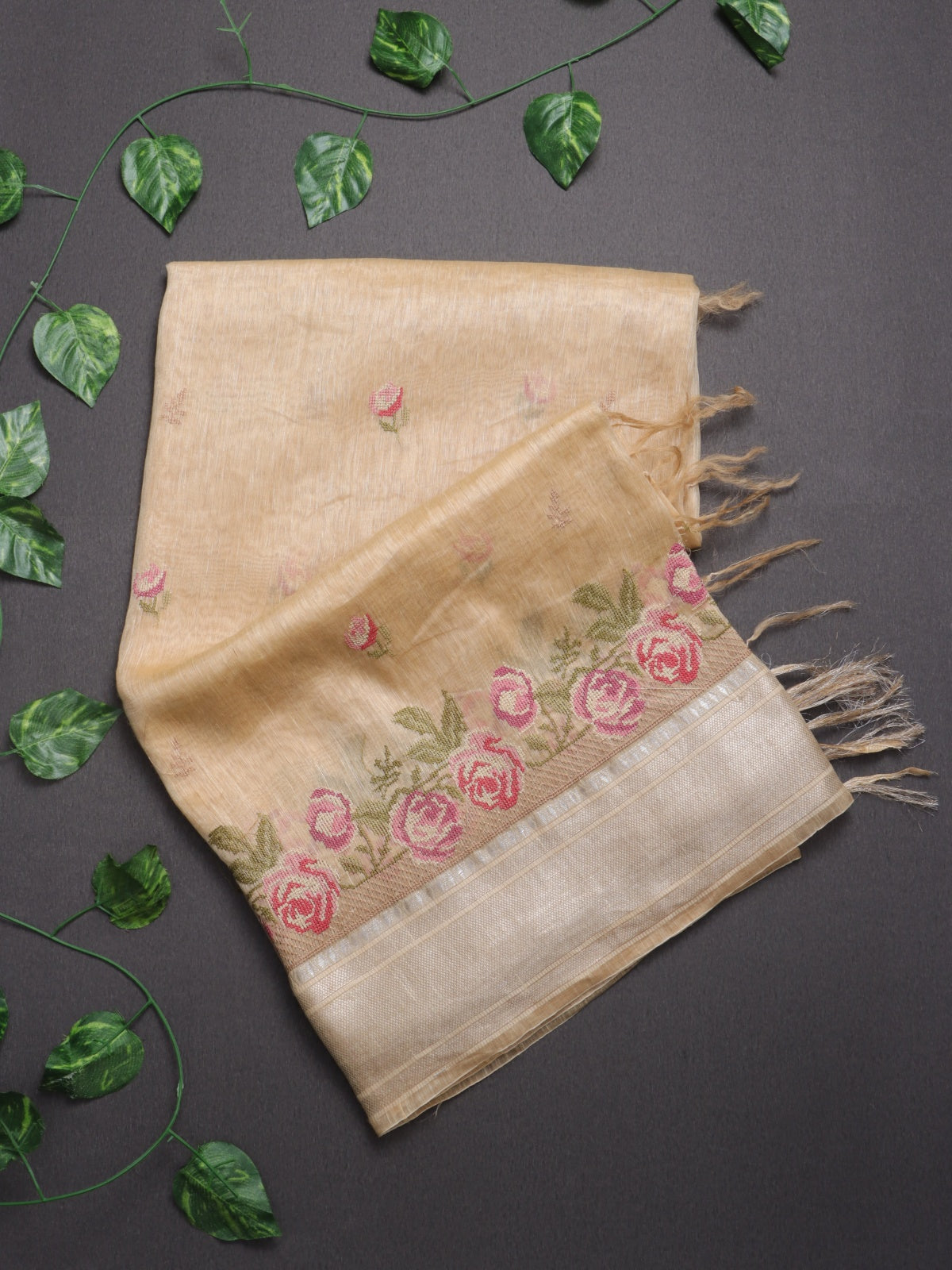 Beige Pure Linen Saree (Swara)