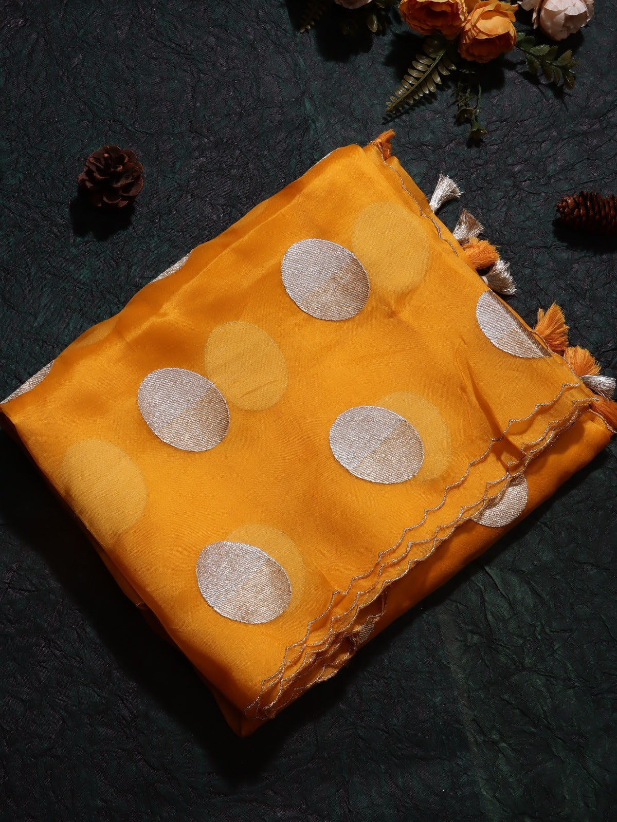Mustard Yellow Pure Kora Organza Saree (Swara)