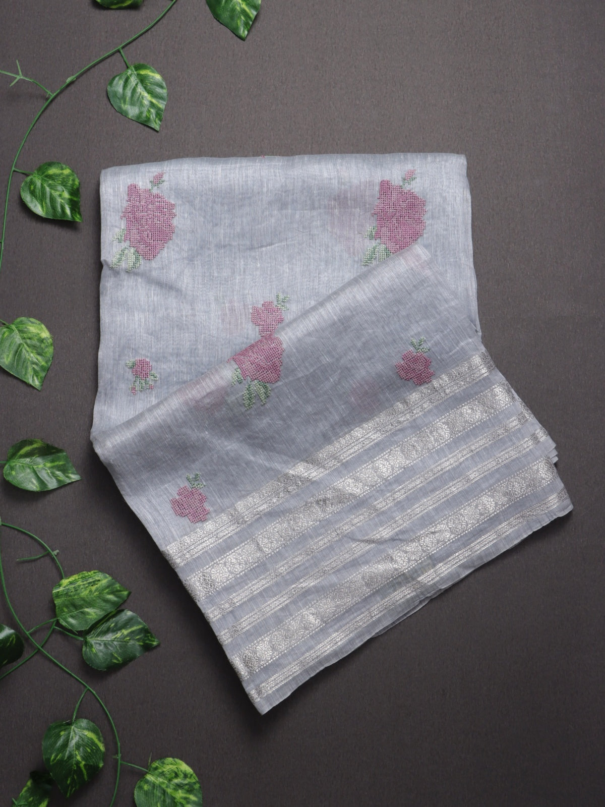 Grey Pure Linen Saree (Swara)