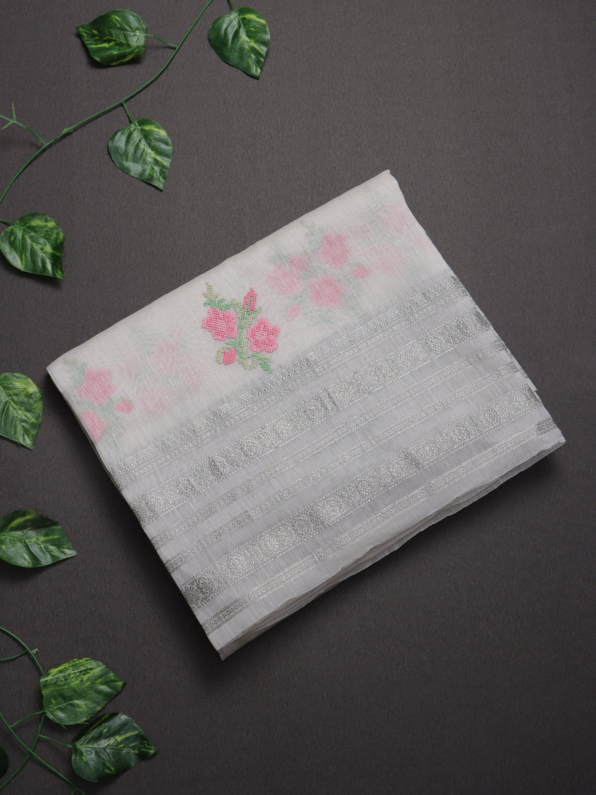 Cream Pure Linen Saree (Swara)