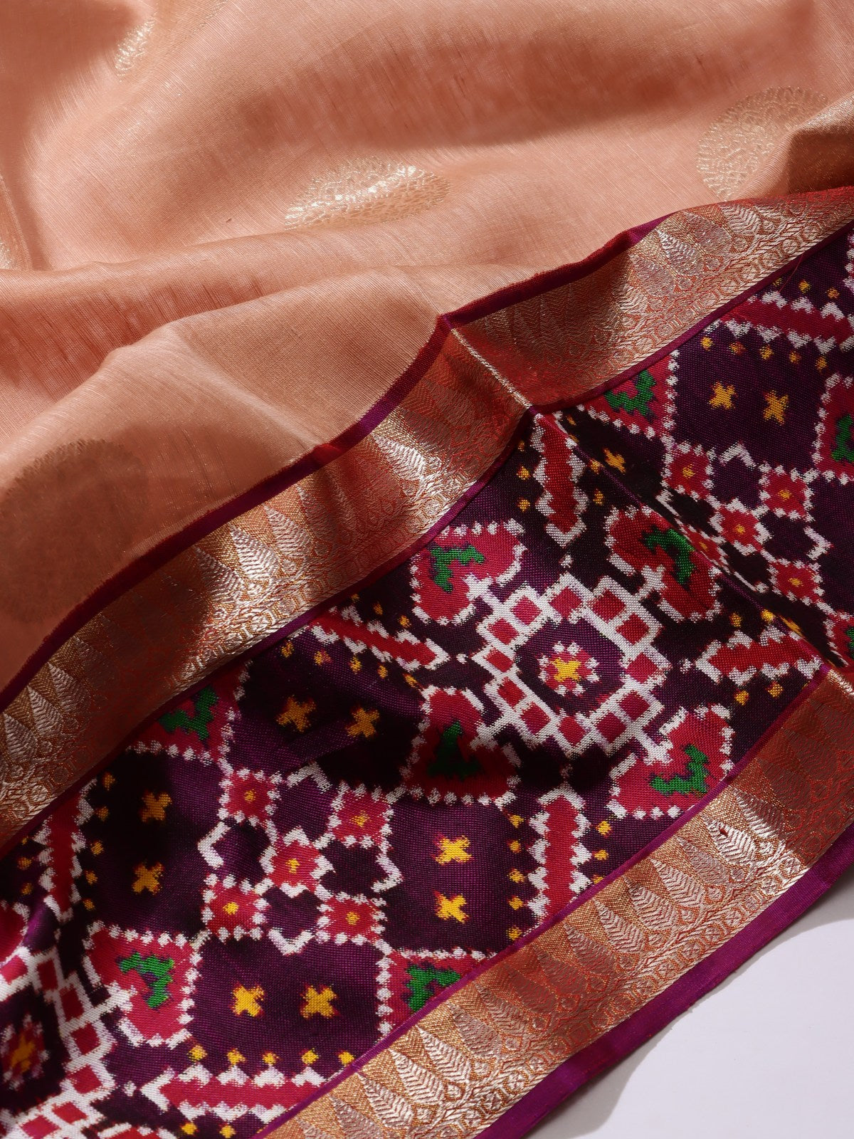Peach Patola Border Pure Kanchi Saree (Swara)