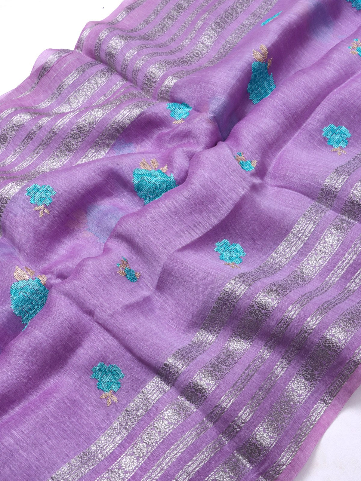 Lilac Pure Linen Saree (Swara)