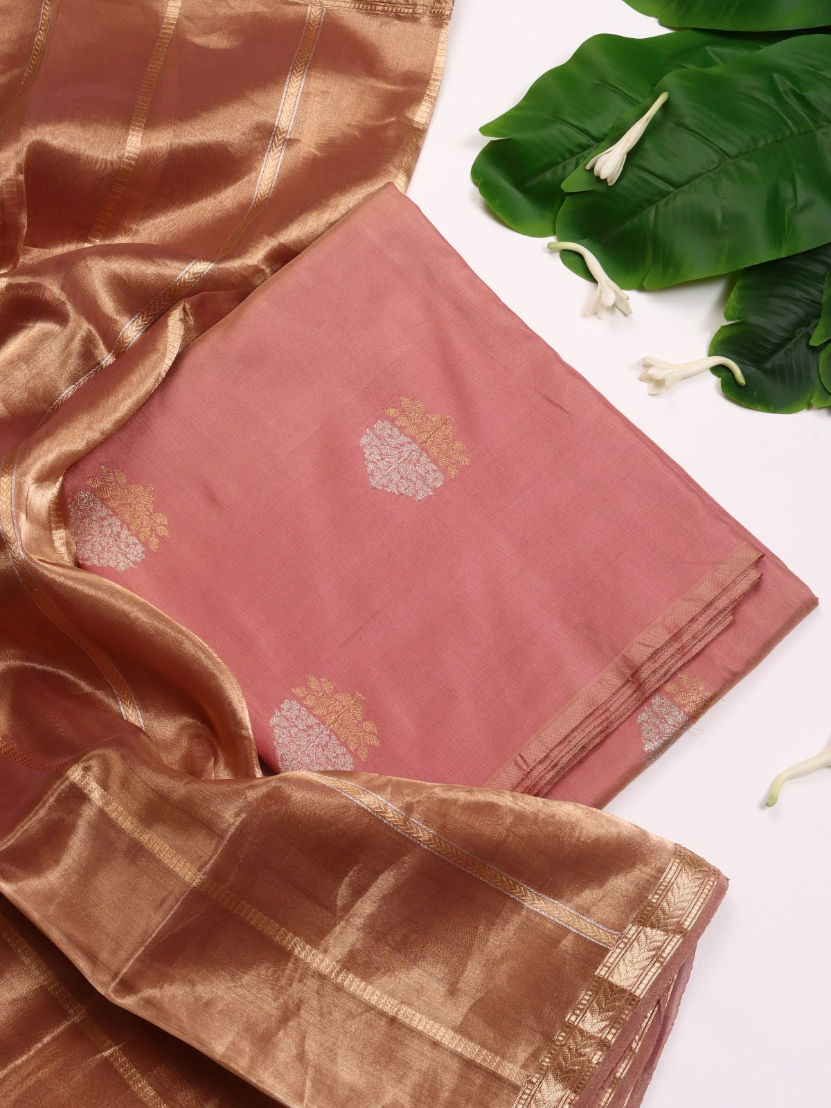 Peach Pure Kathan Banarasi Silk Dress Material (Swara)