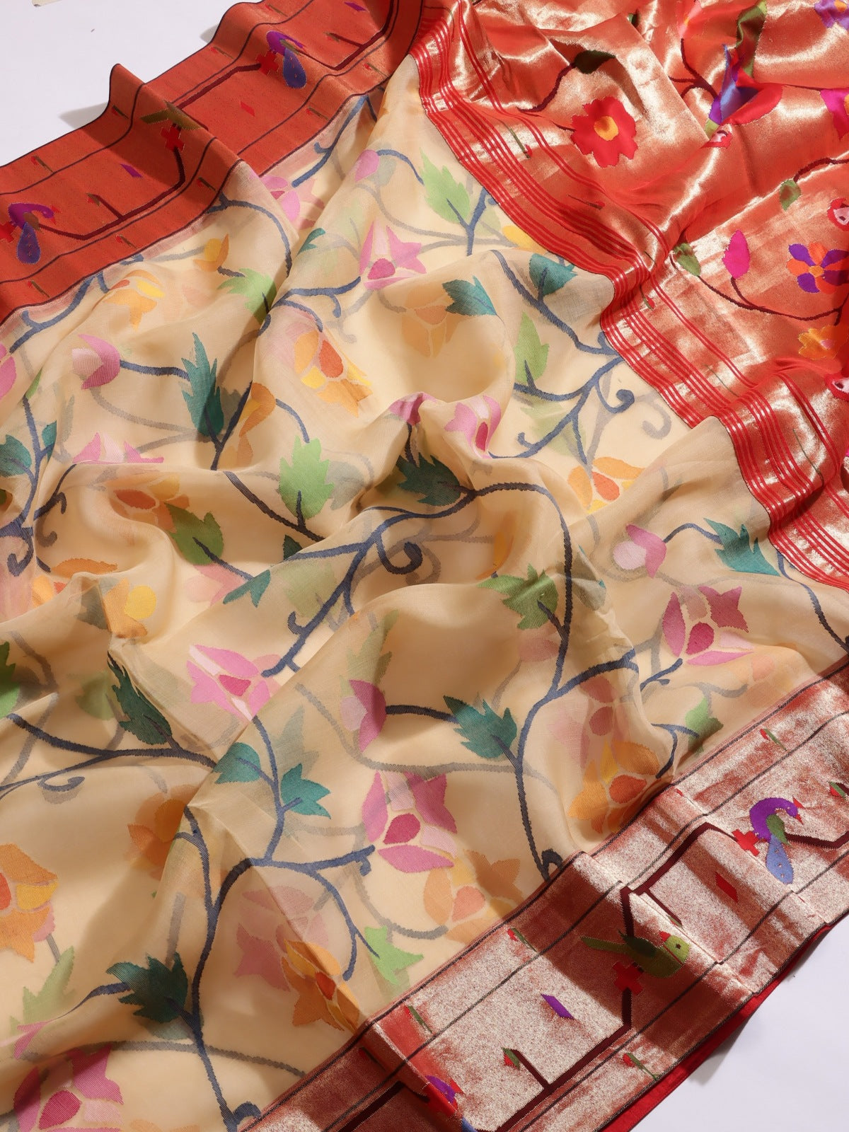 Cream Paithani Border Pure Kanchi Saree (Swara)
