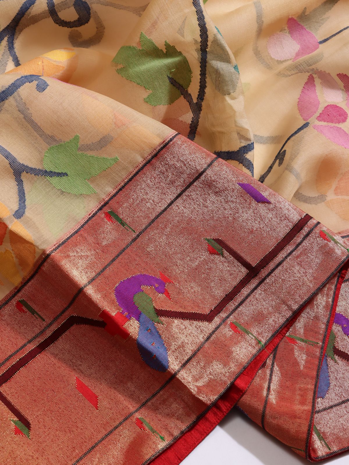 Cream Paithani Border Pure Kanchi Saree (Swara)