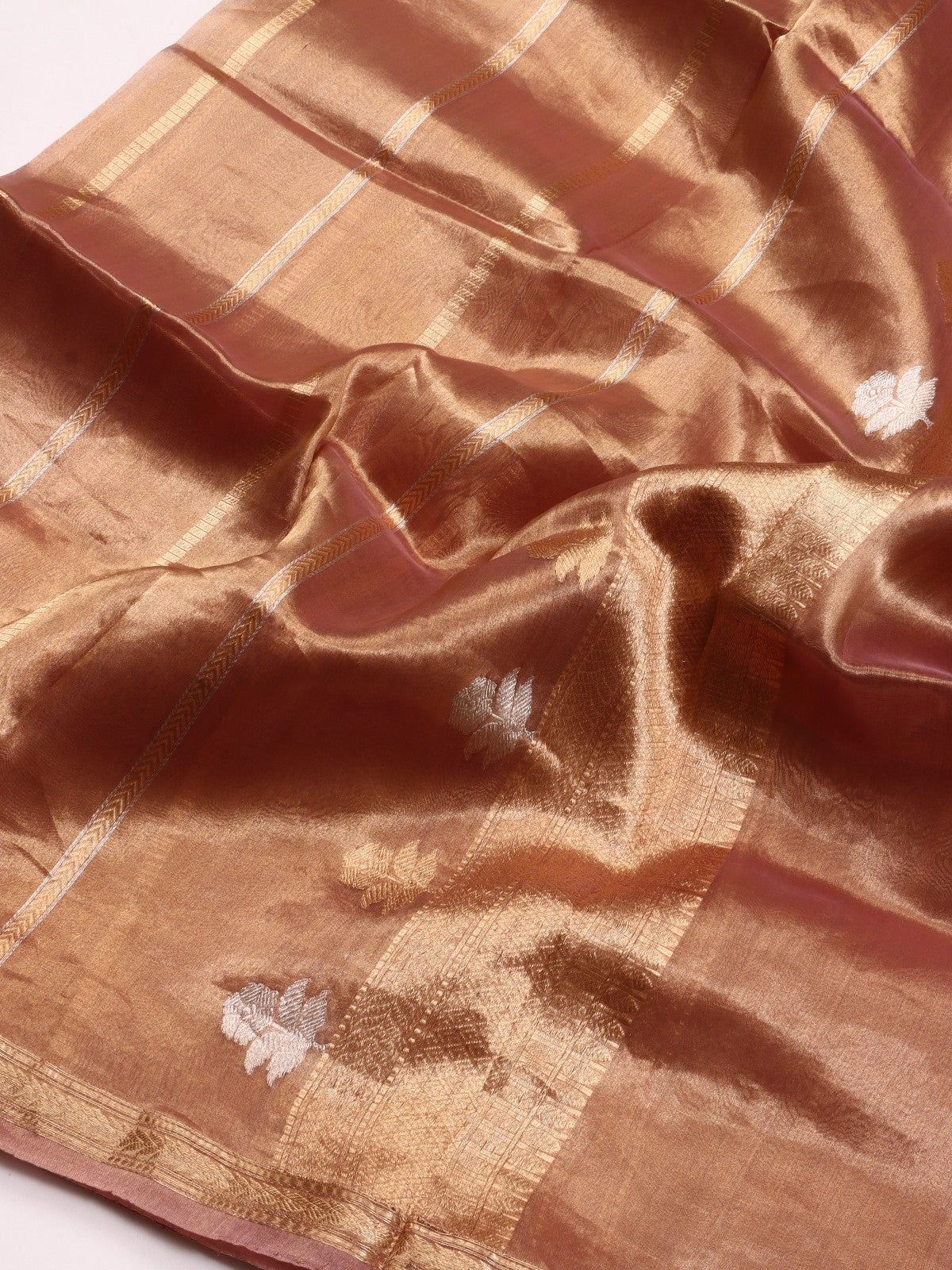 Peach Pure Kathan Banarasi Silk Dress Material (Swara)