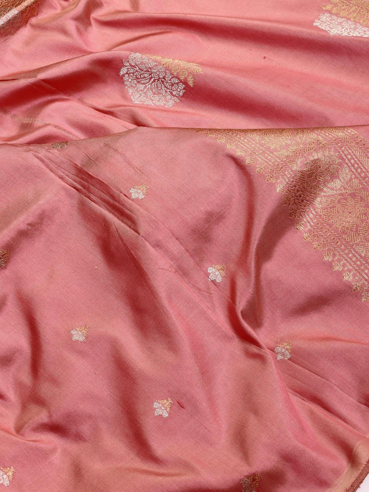 Peach Pure Kathan Banarasi Silk Dress Material (Swara)