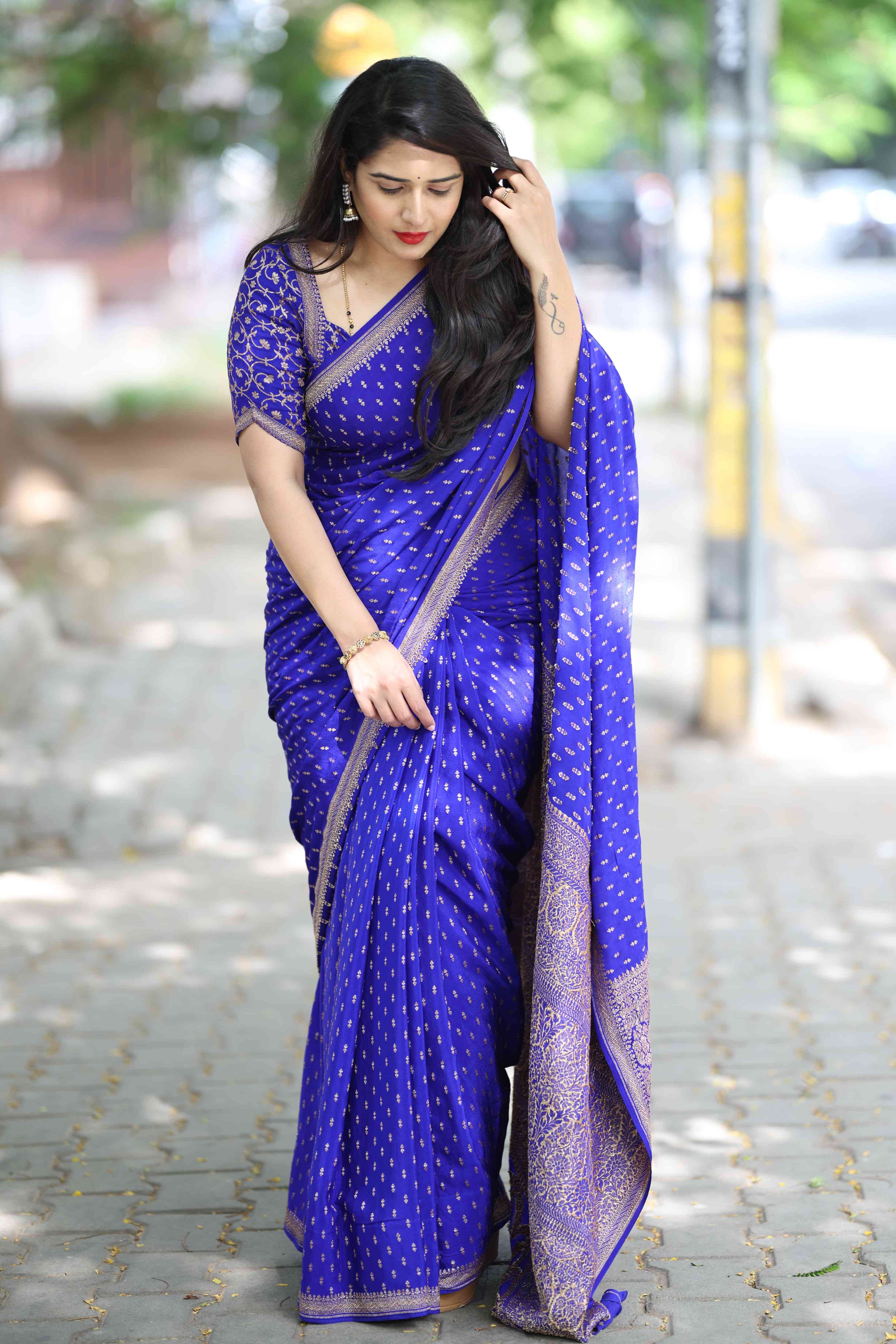 Royal Blue Pure Benarasi Crepe Silk Saree (Supriya Chandan)