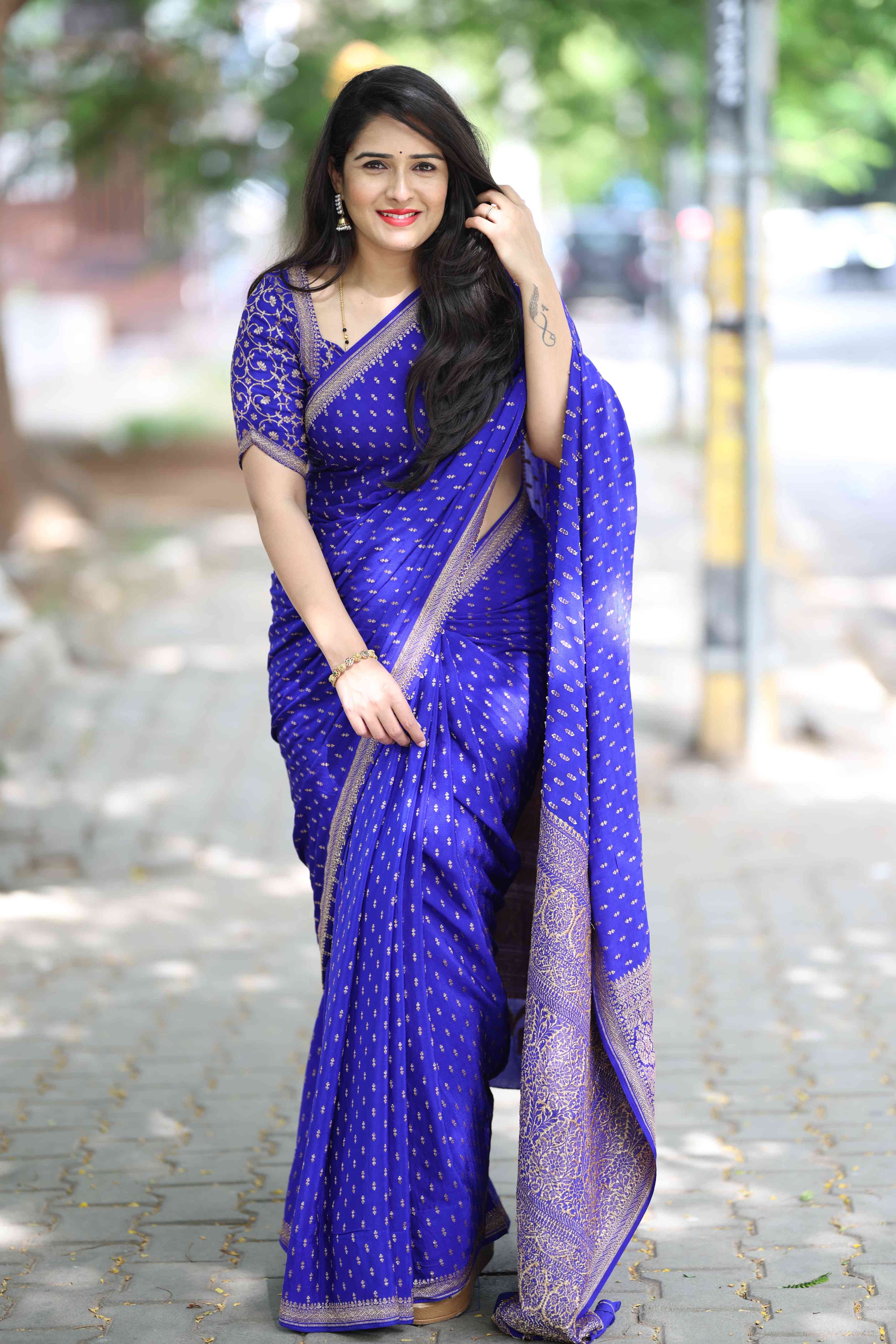 Royal Blue Pure Benarasi Crepe Silk Saree (Supriya Chandan)