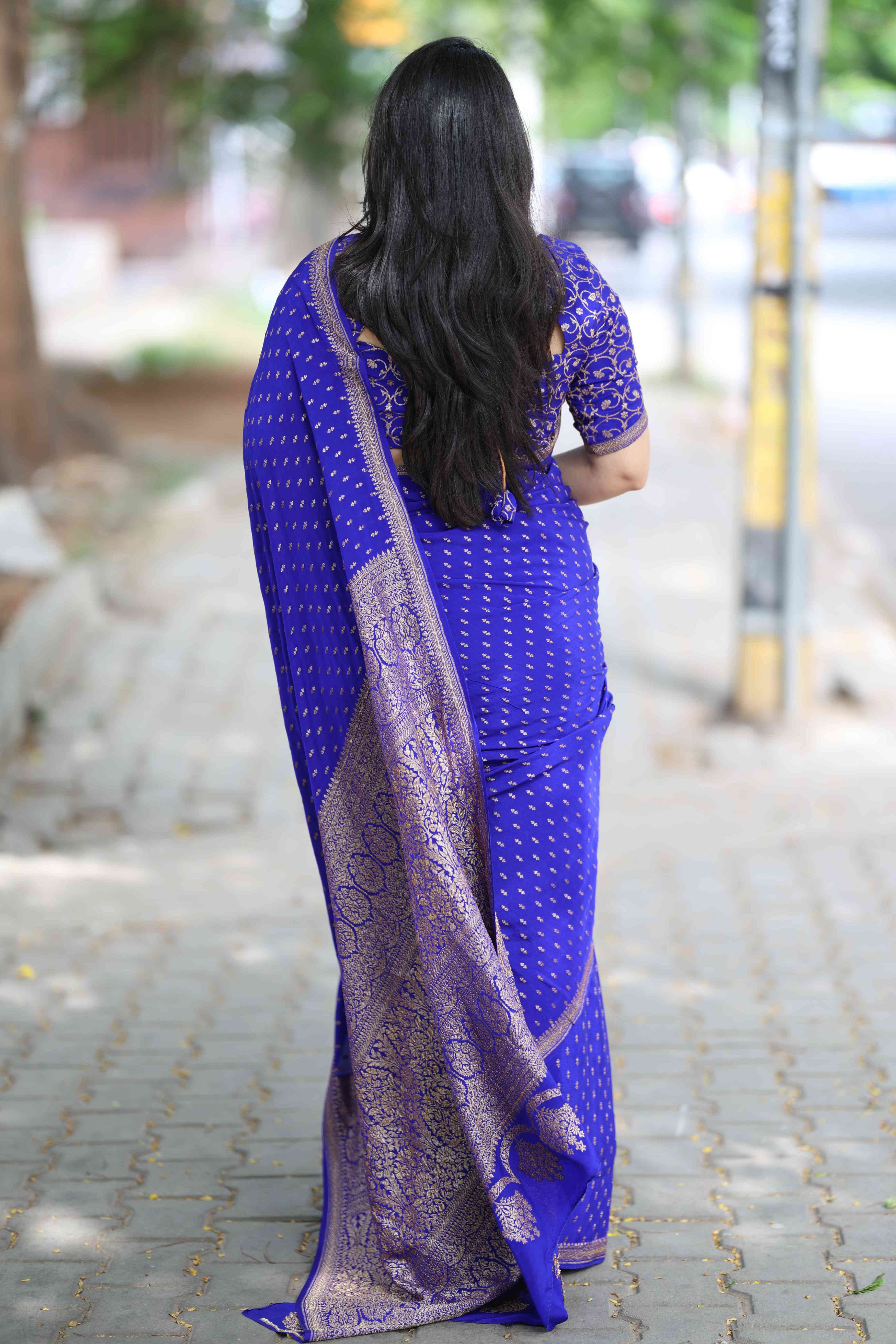 Royal Blue Pure Benarasi Crepe Silk Saree (Supriya Chandan)