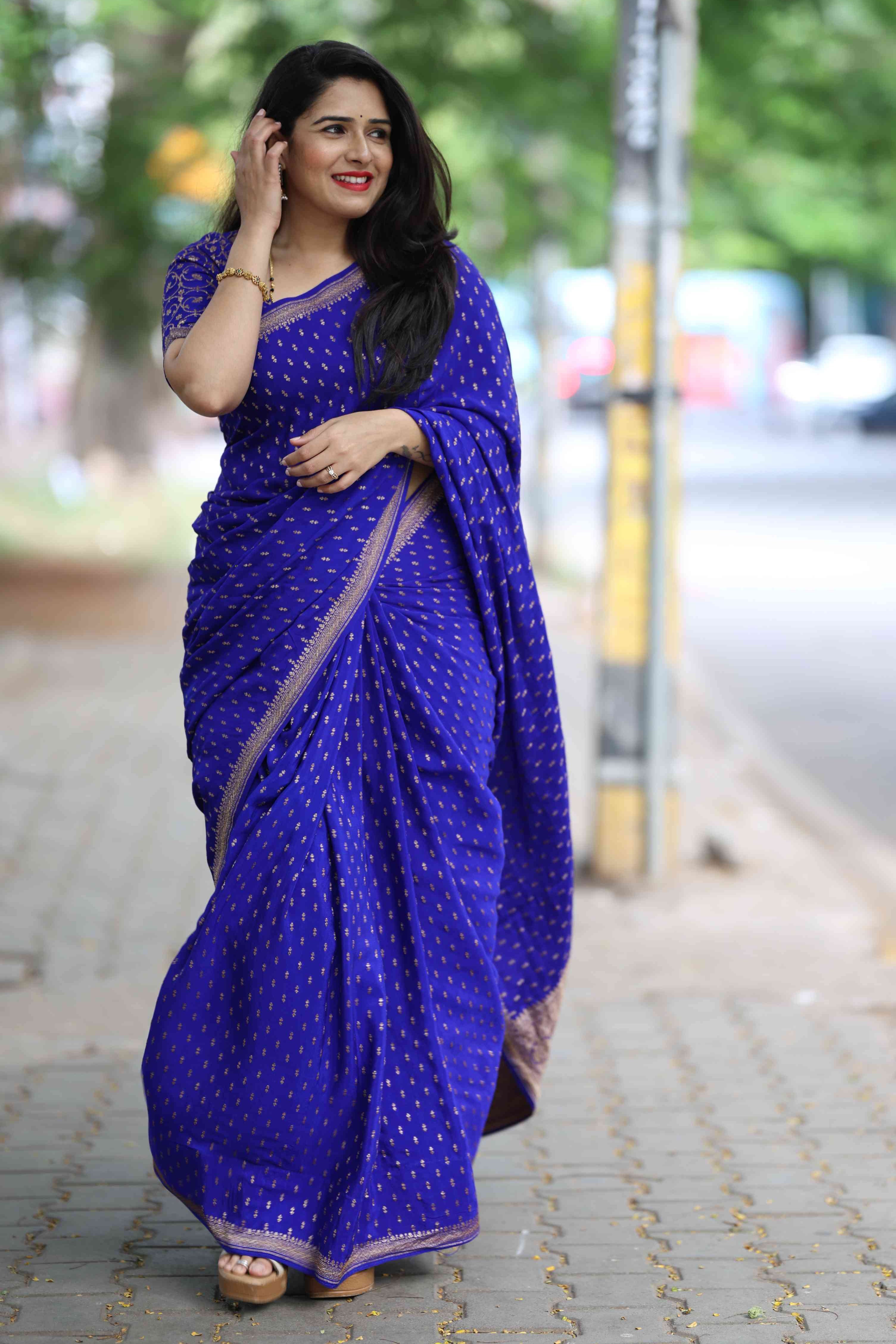 Royal Blue Pure Benarasi Crepe Silk Saree (Supriya Chandan)