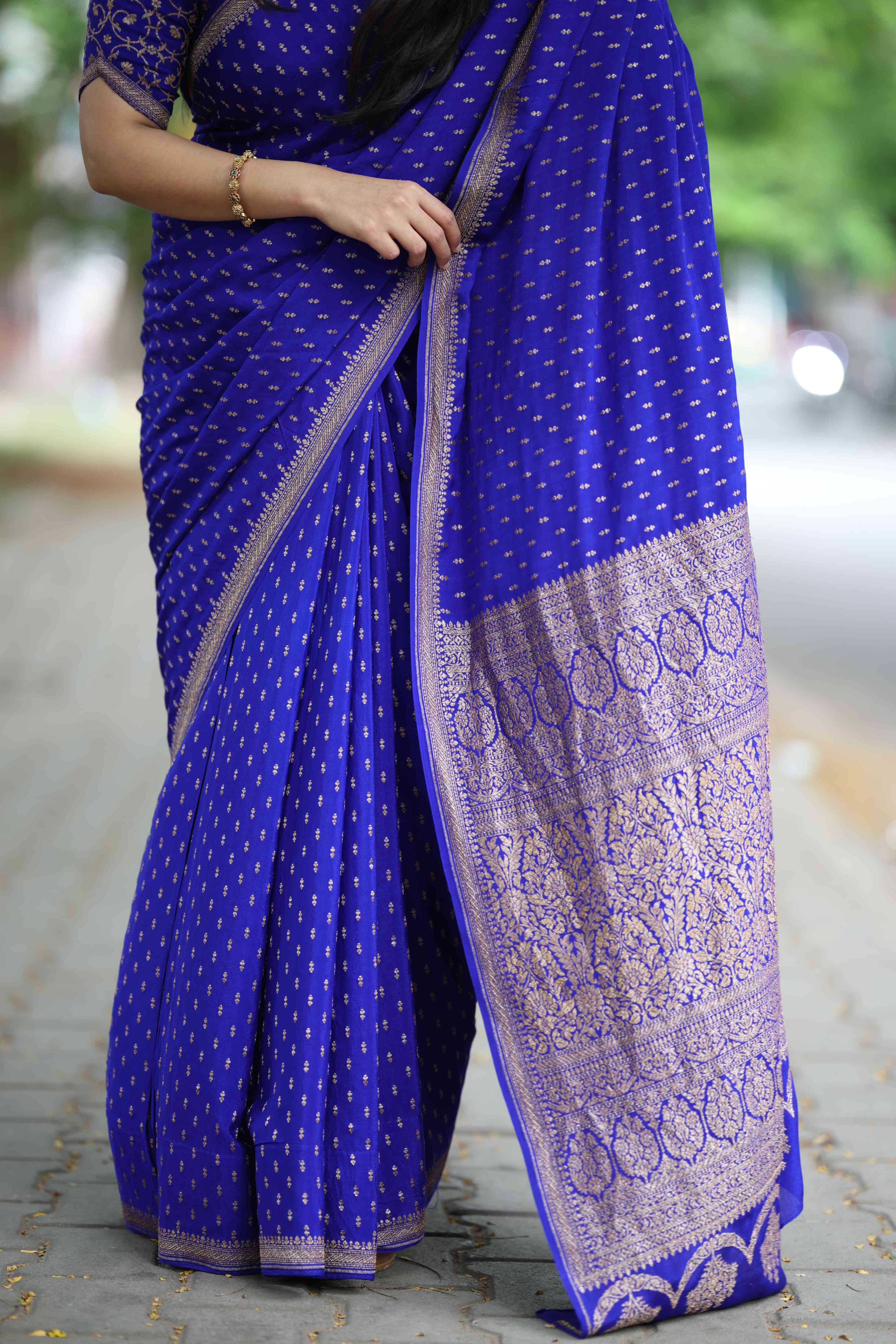 Royal Blue Pure Benarasi Crepe Silk Saree (Supriya Chandan)