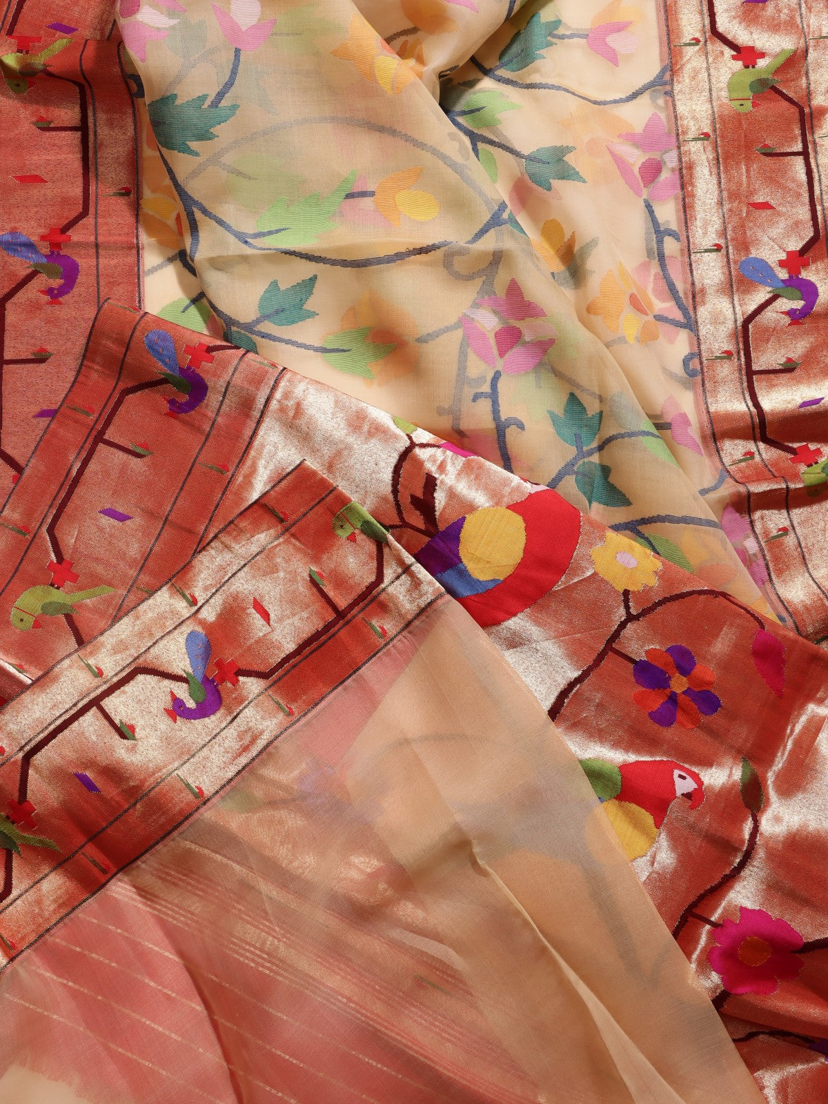 Cream Paithani Border Pure Kanchi Saree (Swara)