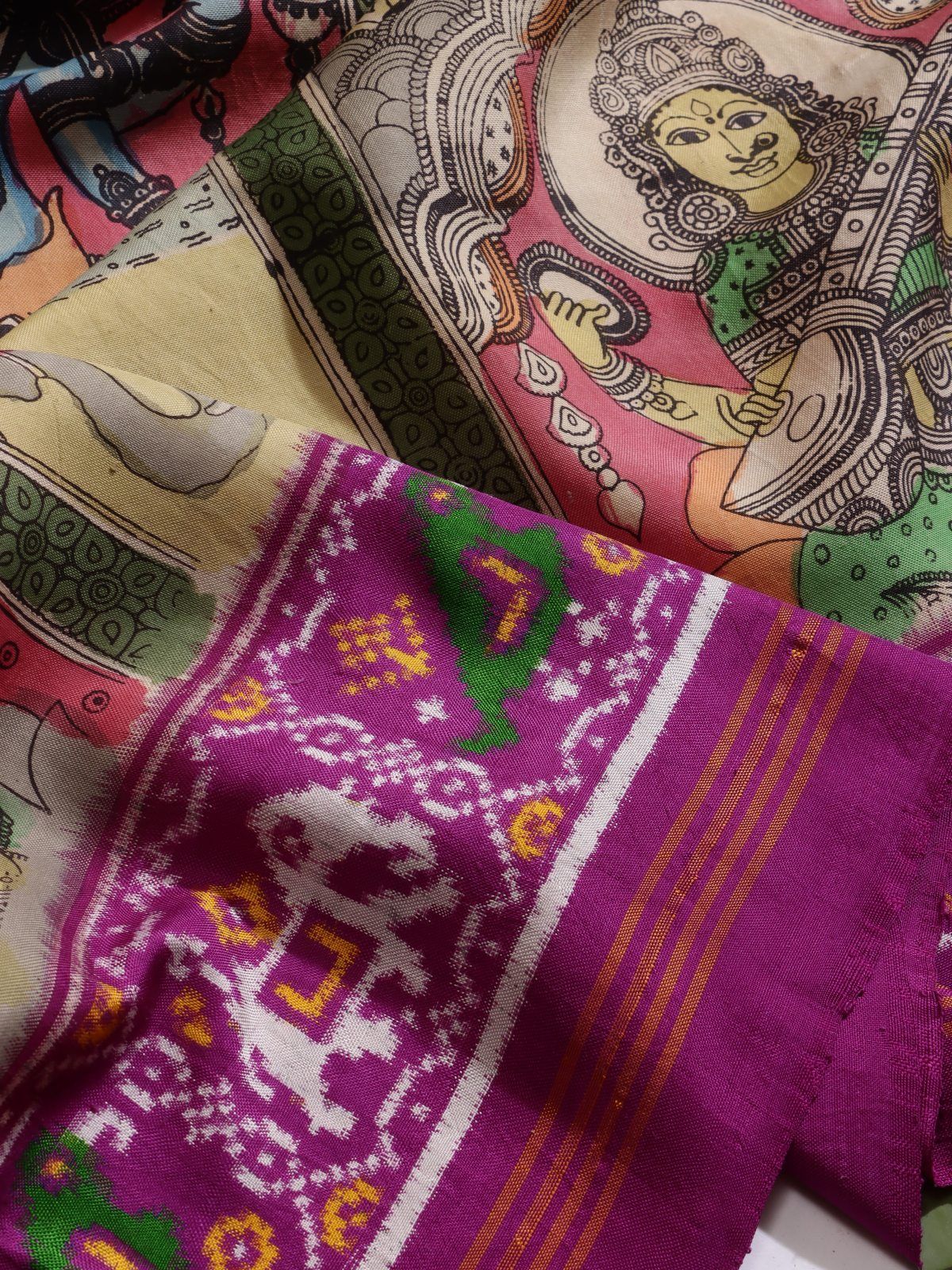 Pink Kalamkari Print Paithani Border Pure Kanchi Saree (Swara)