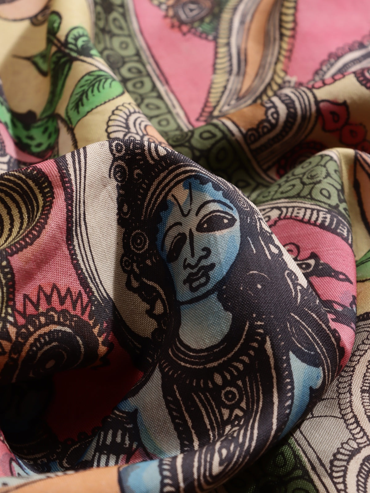 Pink Kalamkari Print Paithani Border Pure Kanchi Saree (Swara)