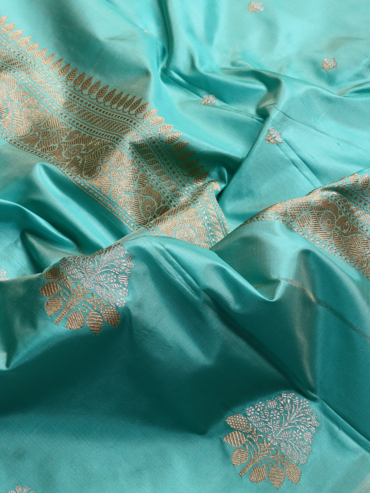 Teal Pure Kathan Banarasi Silk Dress Material (Swara)