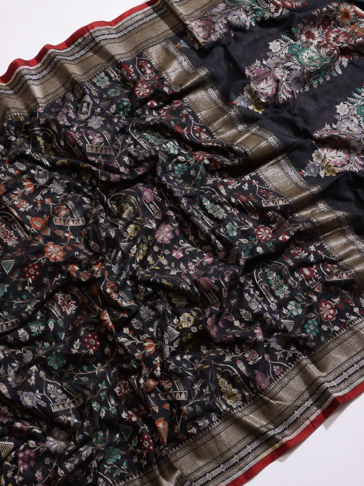 Black Jamdani Kora Silk Saree (Swara)