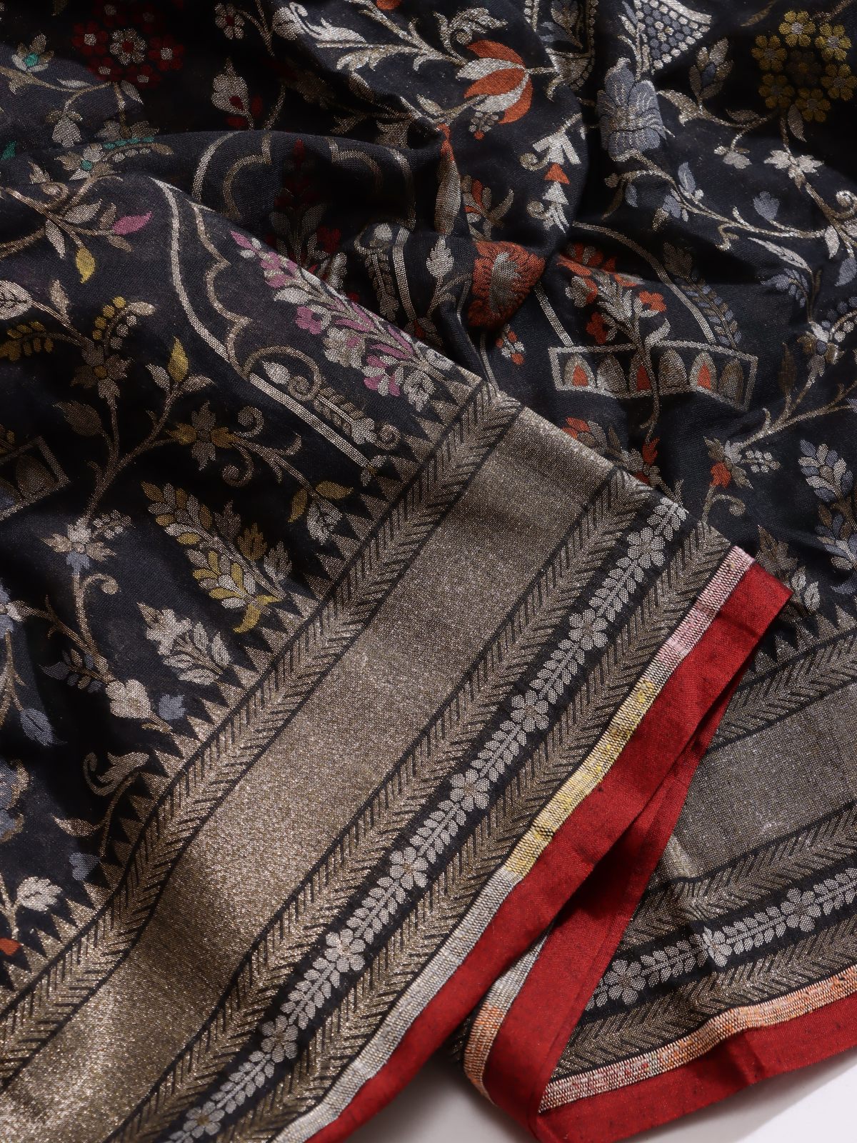 Black Jamdani Kora Silk Saree (Swara)