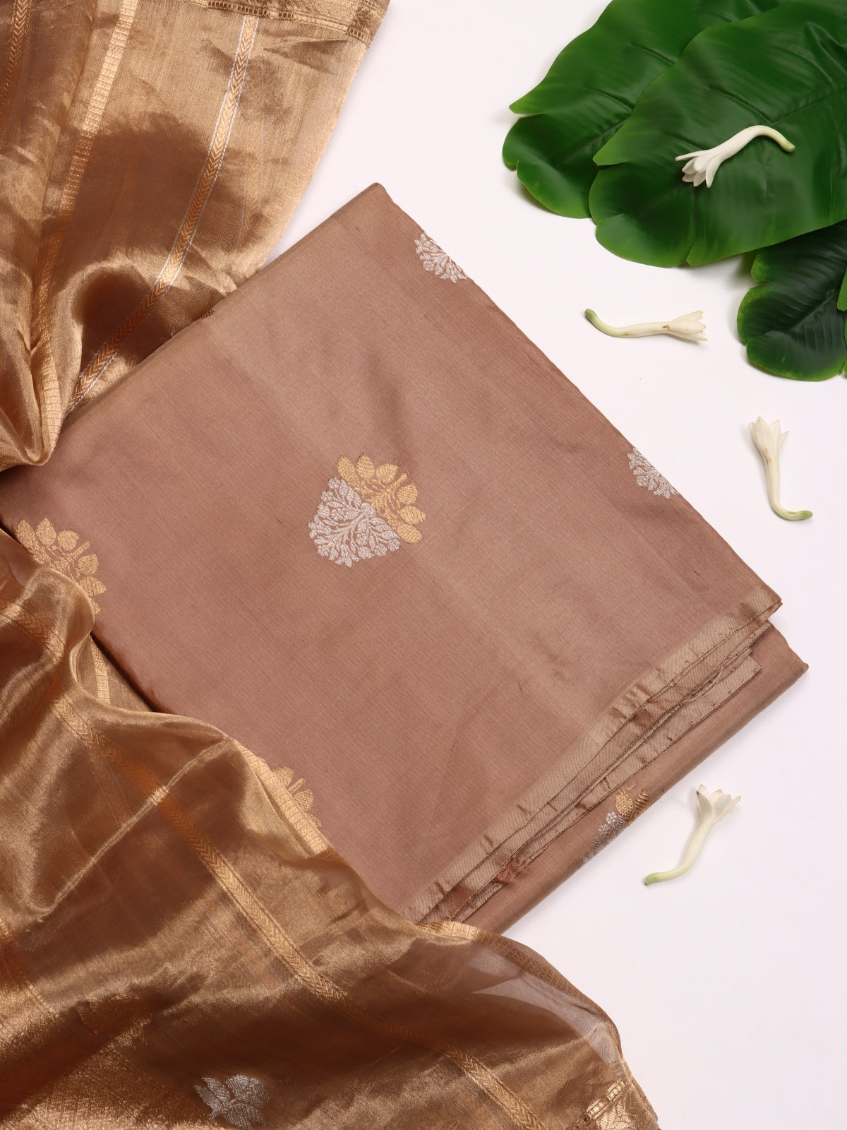 Brown Pure Kathan Banarasi Silk Dress Material (Swara)