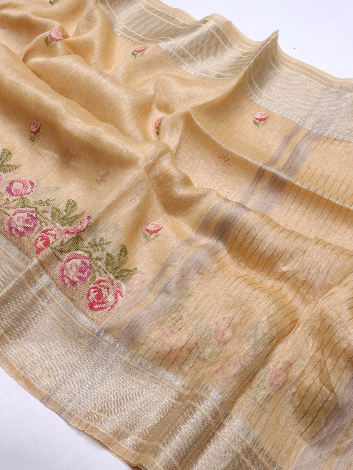 Beige Pure Linen Saree (Swara)