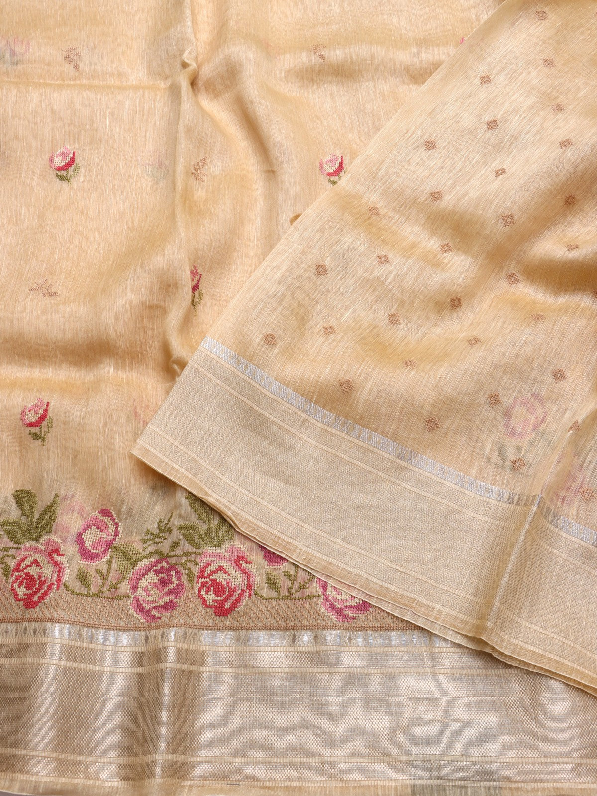 Beige Pure Linen Saree (Swara)