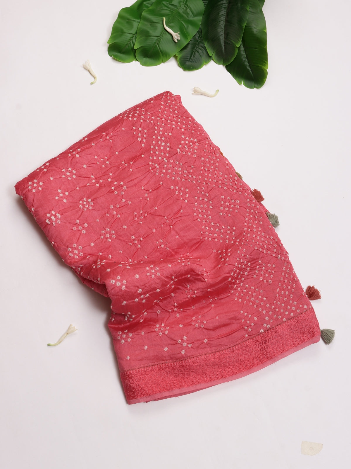 Coral Pure Bandhani Organza Saree (Swara)