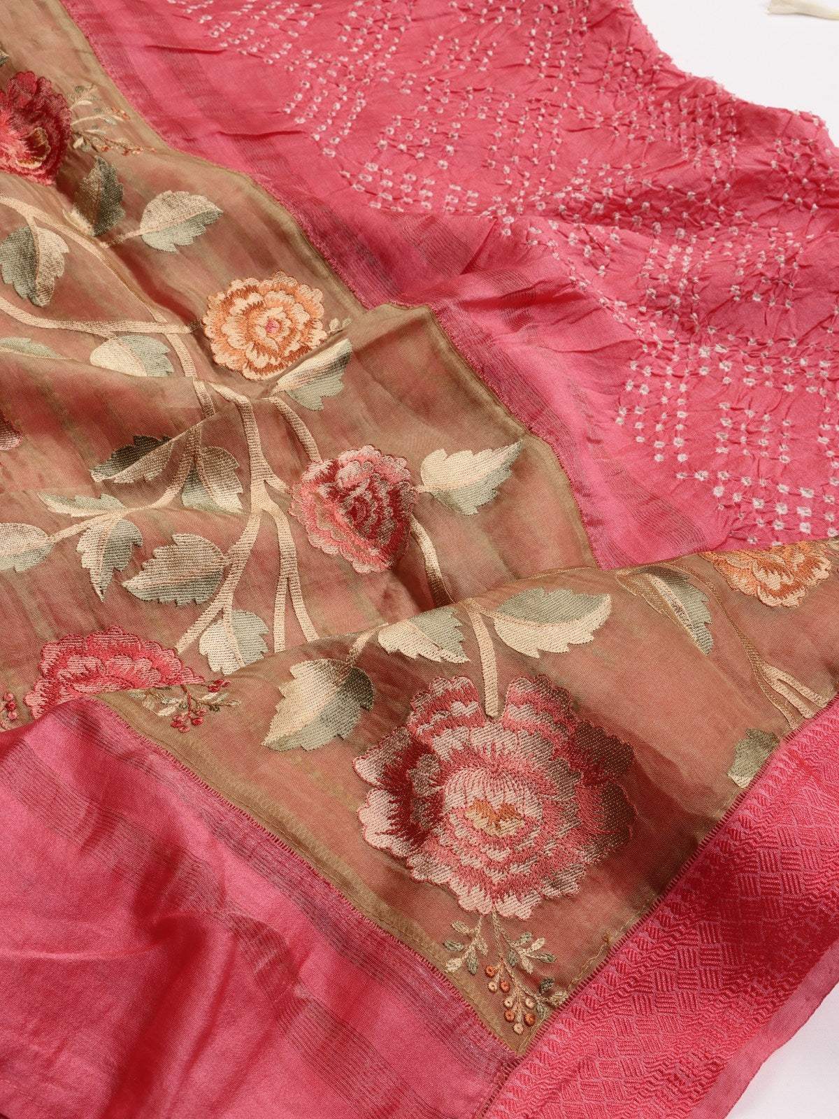 Coral Pure Bandhani Organza Saree (Swara)