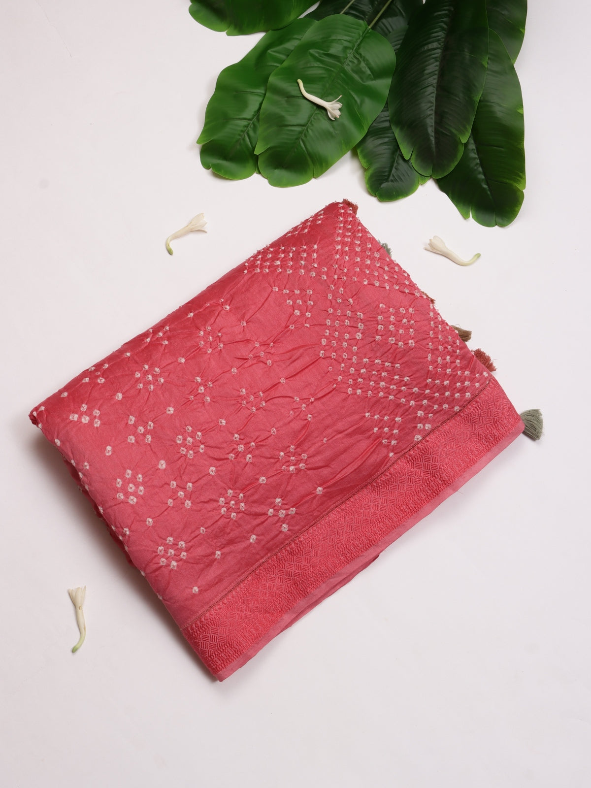 Coral Pure Bandhani Organza Saree (Swara)
