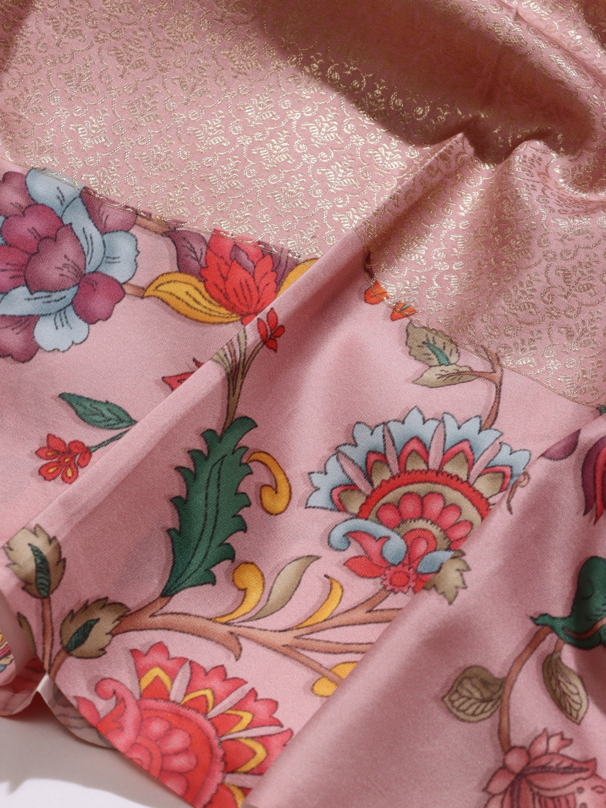 Pink Brocade Pure Kanchi Satin Border Saree (Swara)