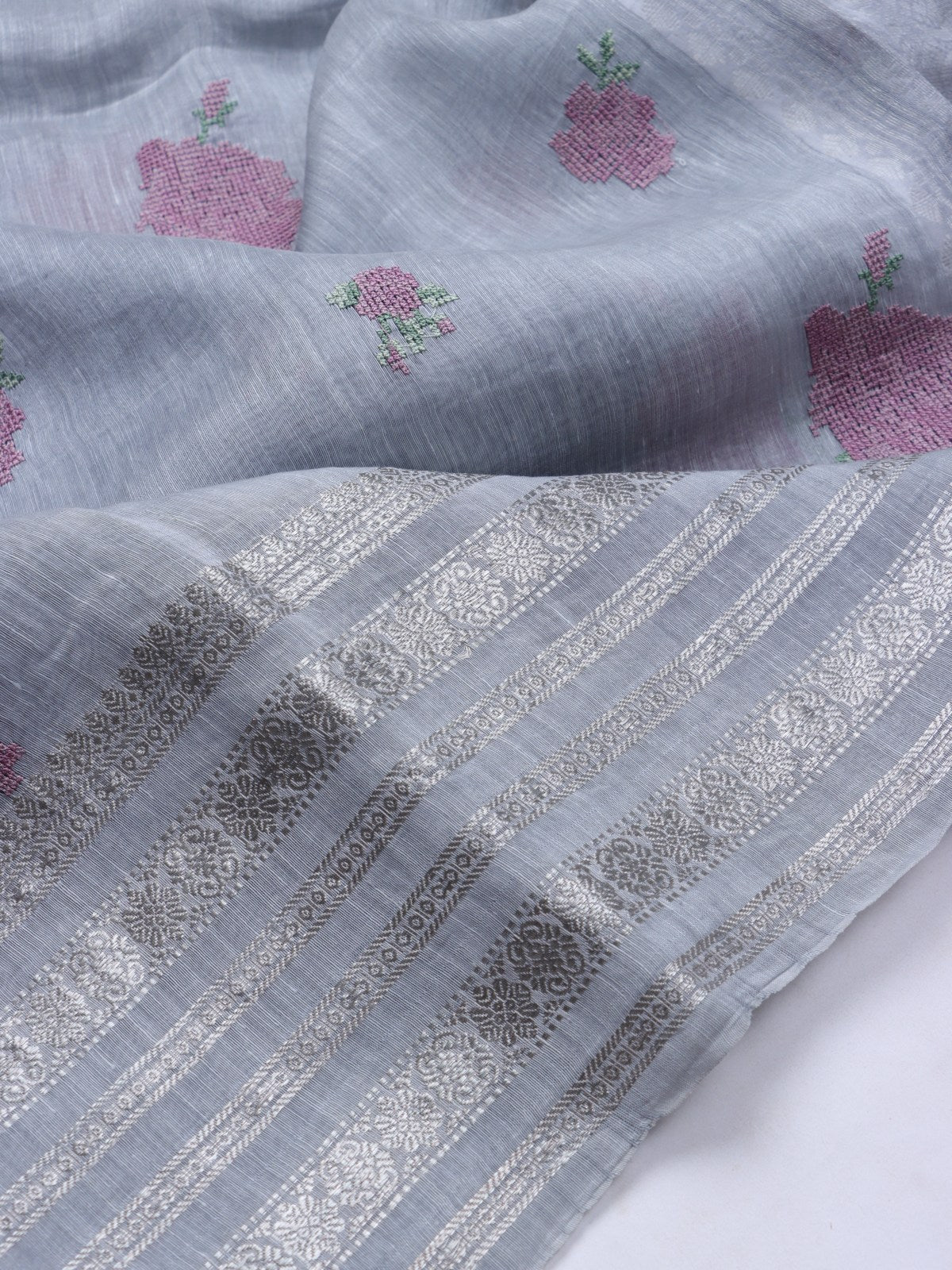 Grey Pure Linen Saree (Swara)