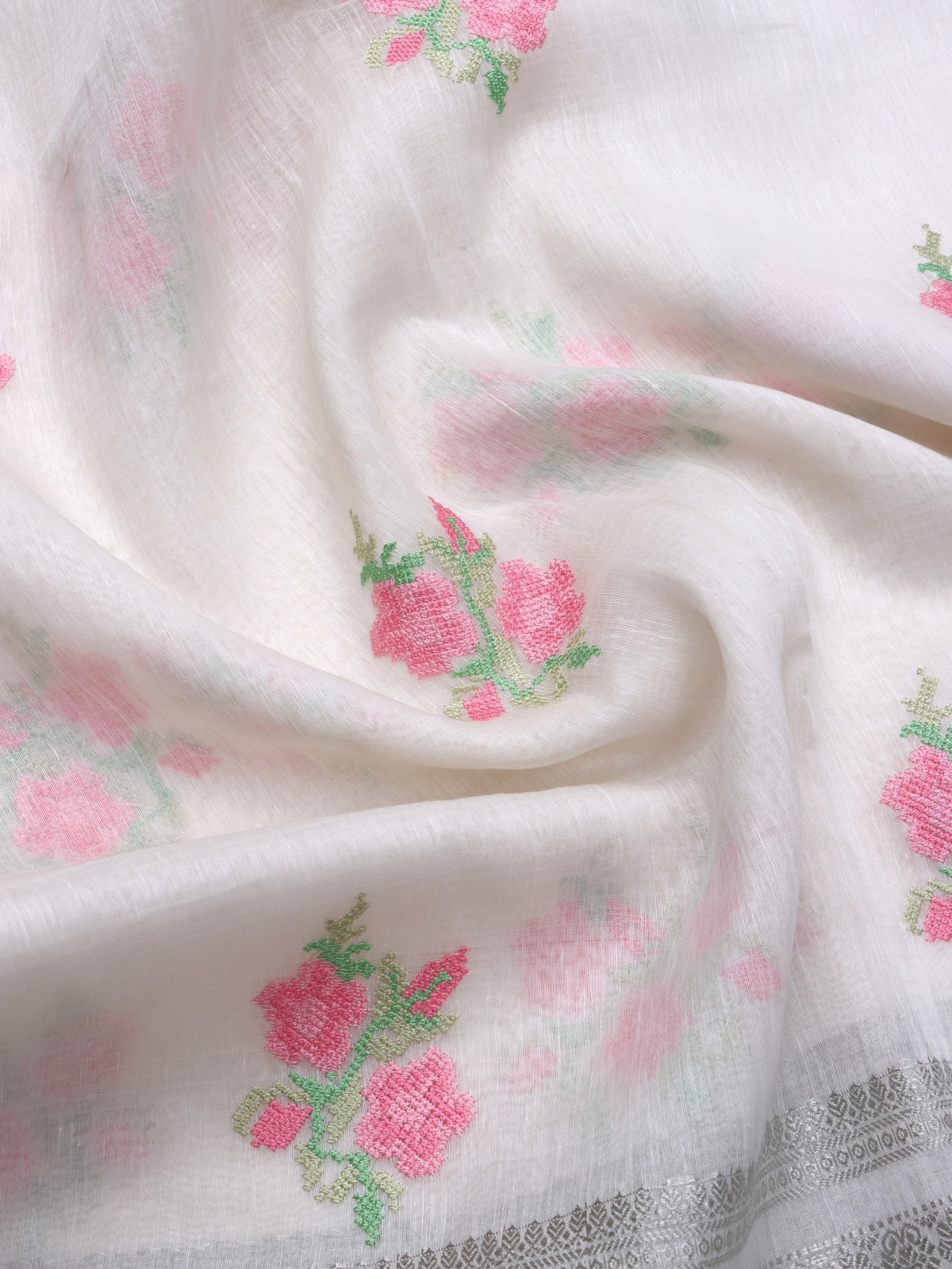 Cream Pure Linen Saree (Swara)