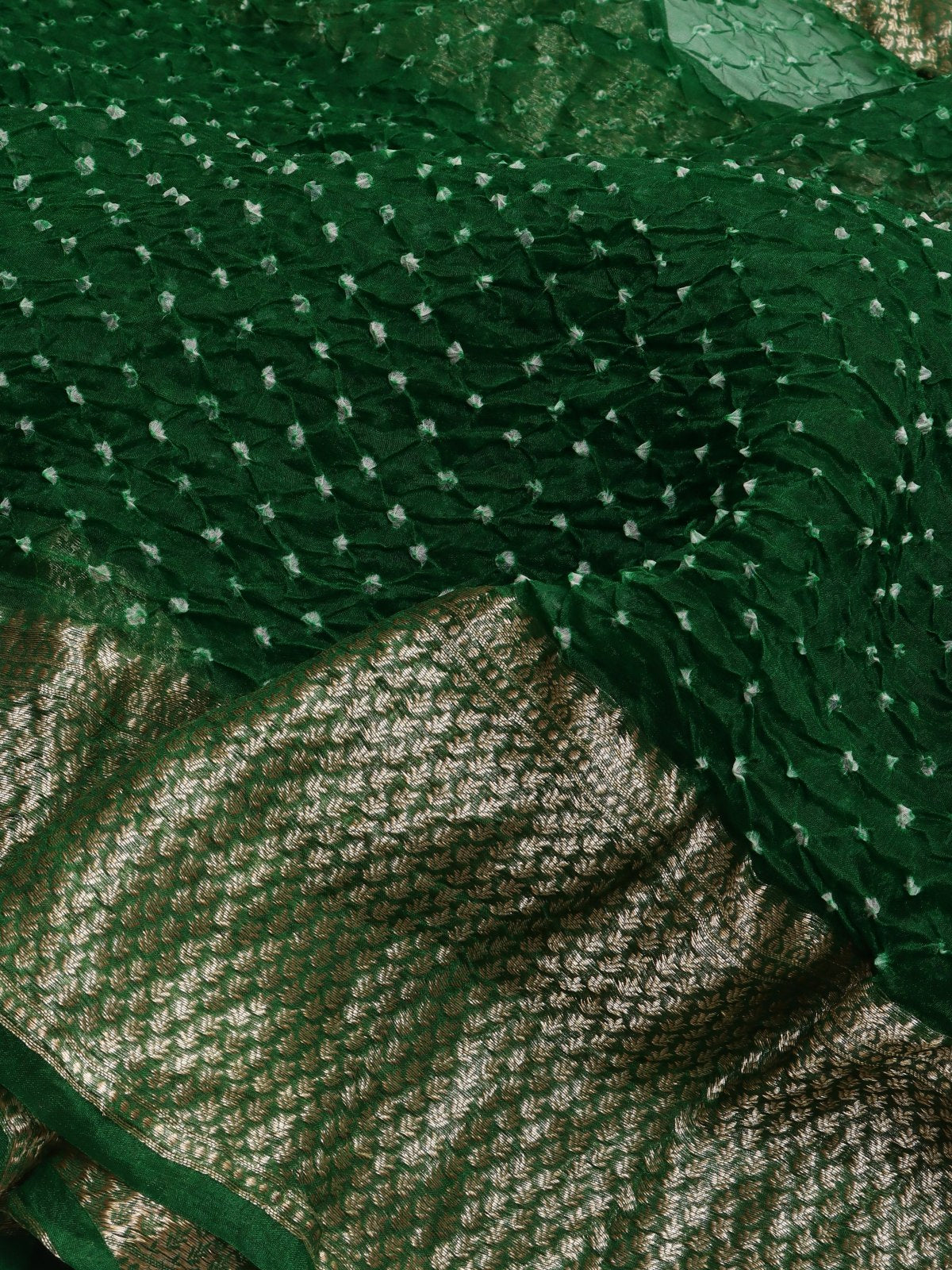 Bottle Green Pure Bandhani Organza Saree (Swara)