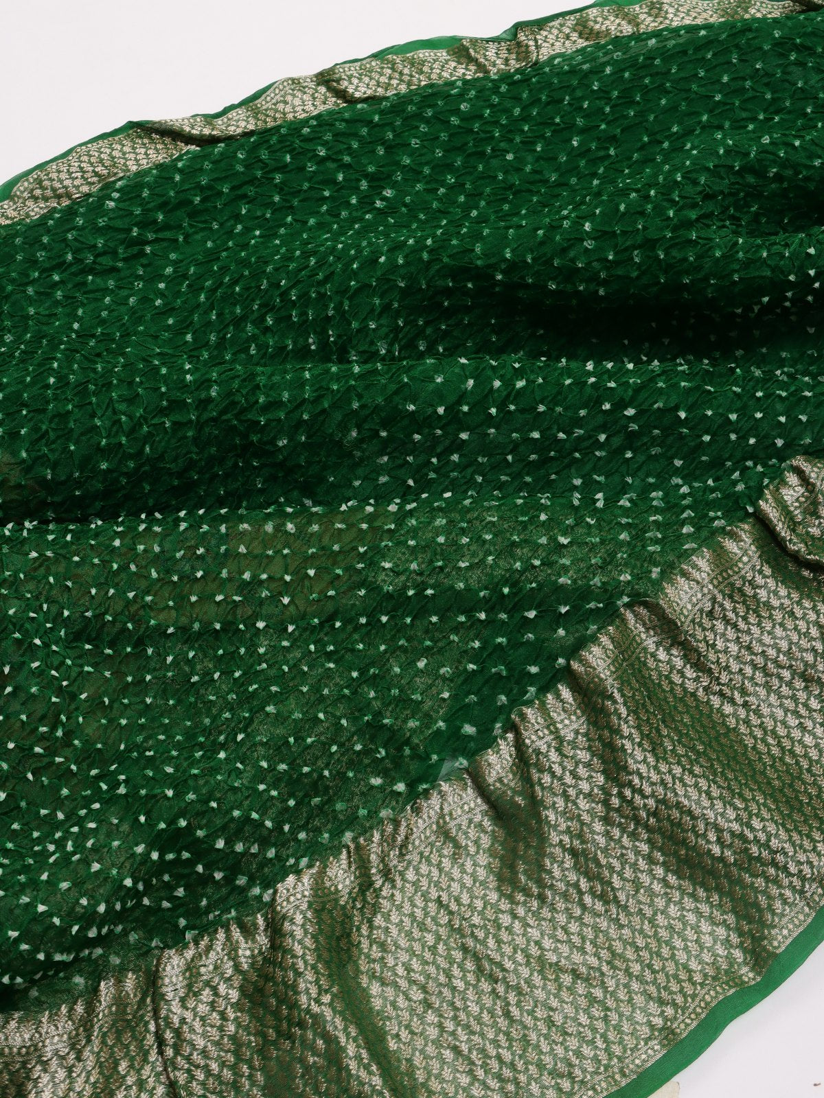 Bottle Green Pure Bandhani Organza Saree (Swara)