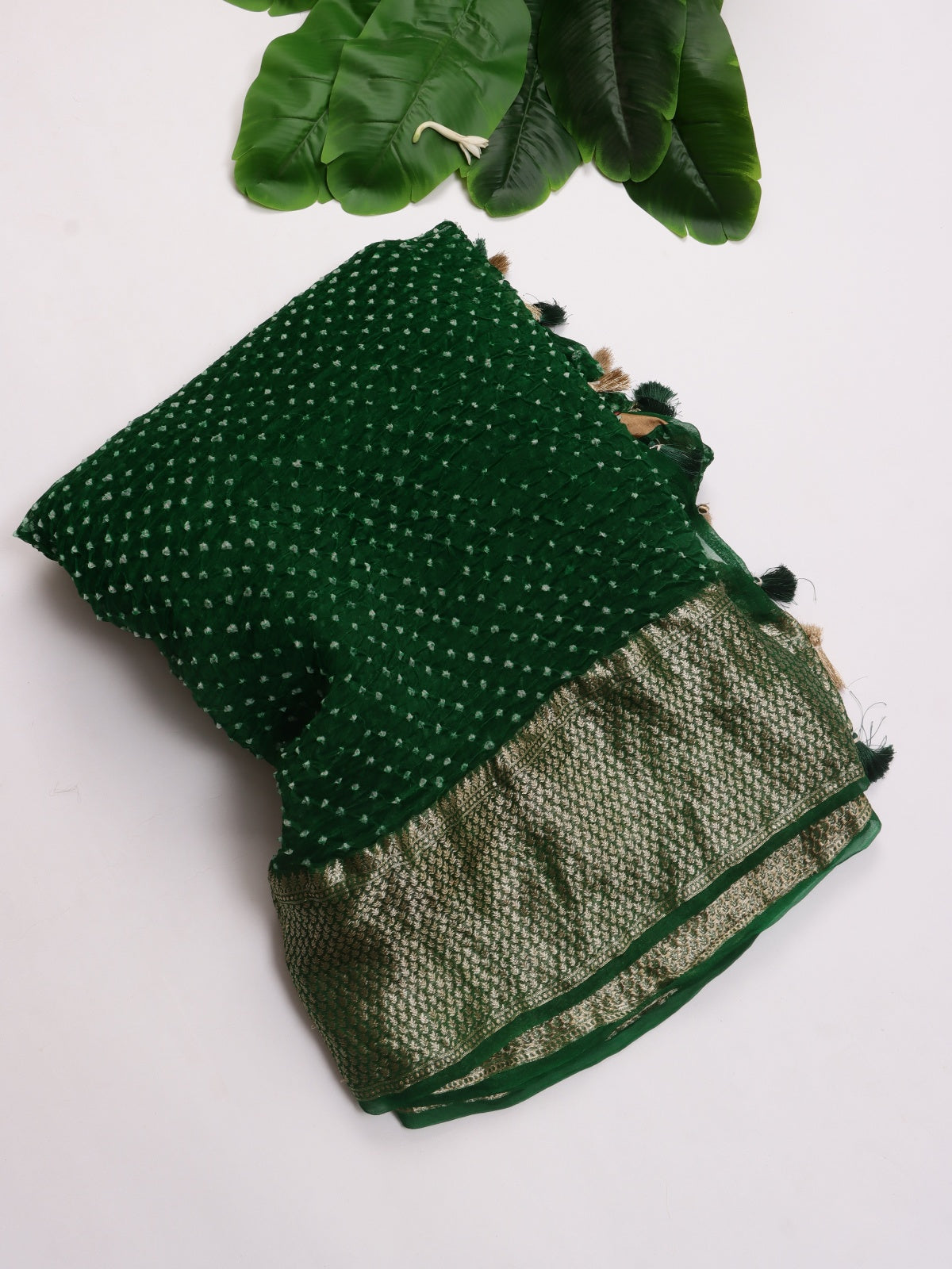 Bottle Green Pure Bandhani Organza Saree (Swara)