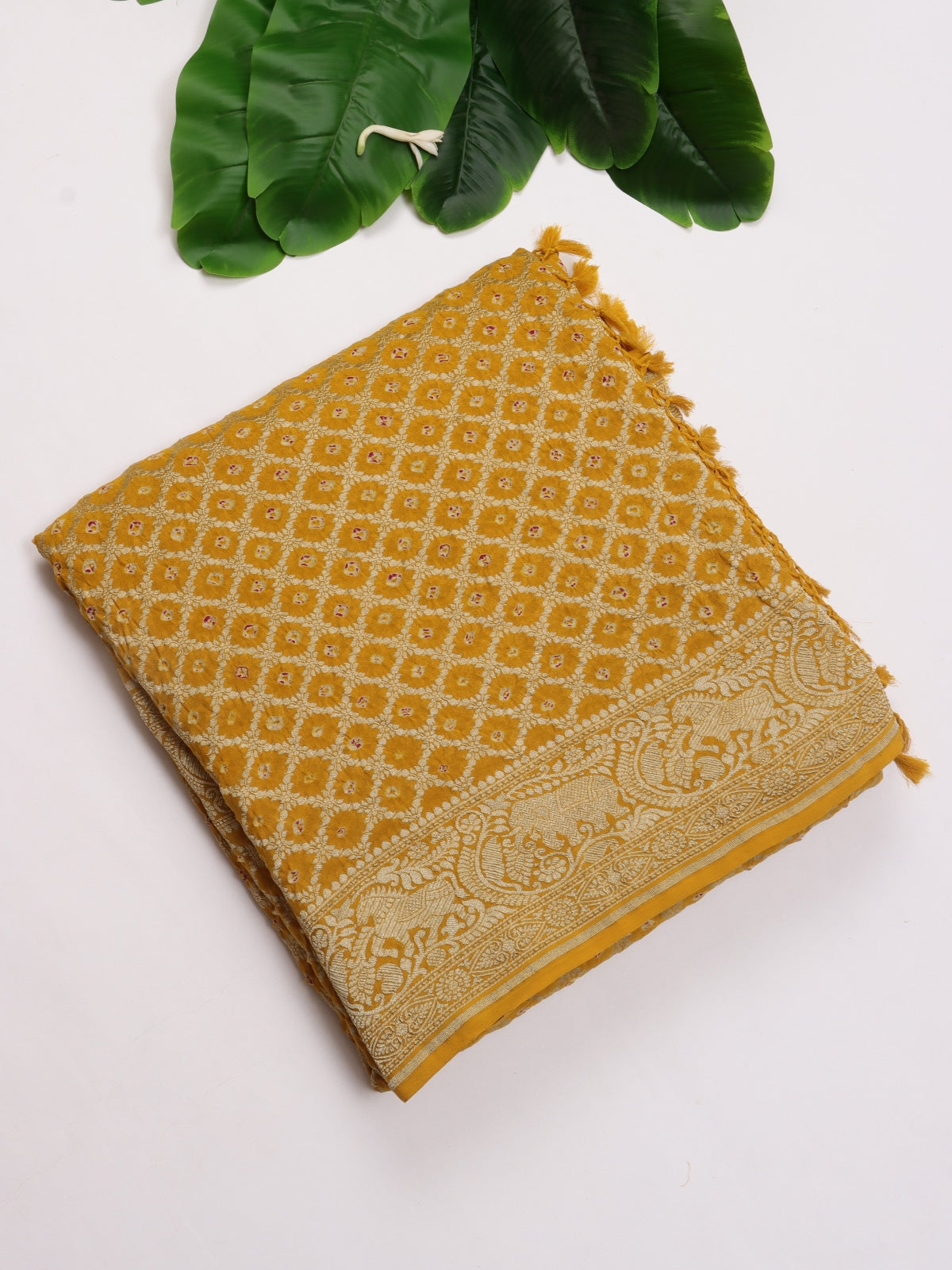 Mustard Pure Bandhani Silk Saree (Swara)