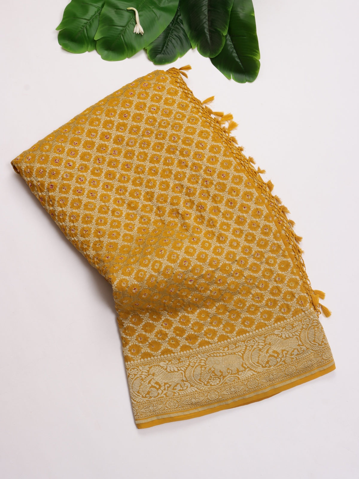 Mustard Pure Bandhani Silk Saree (Swara)