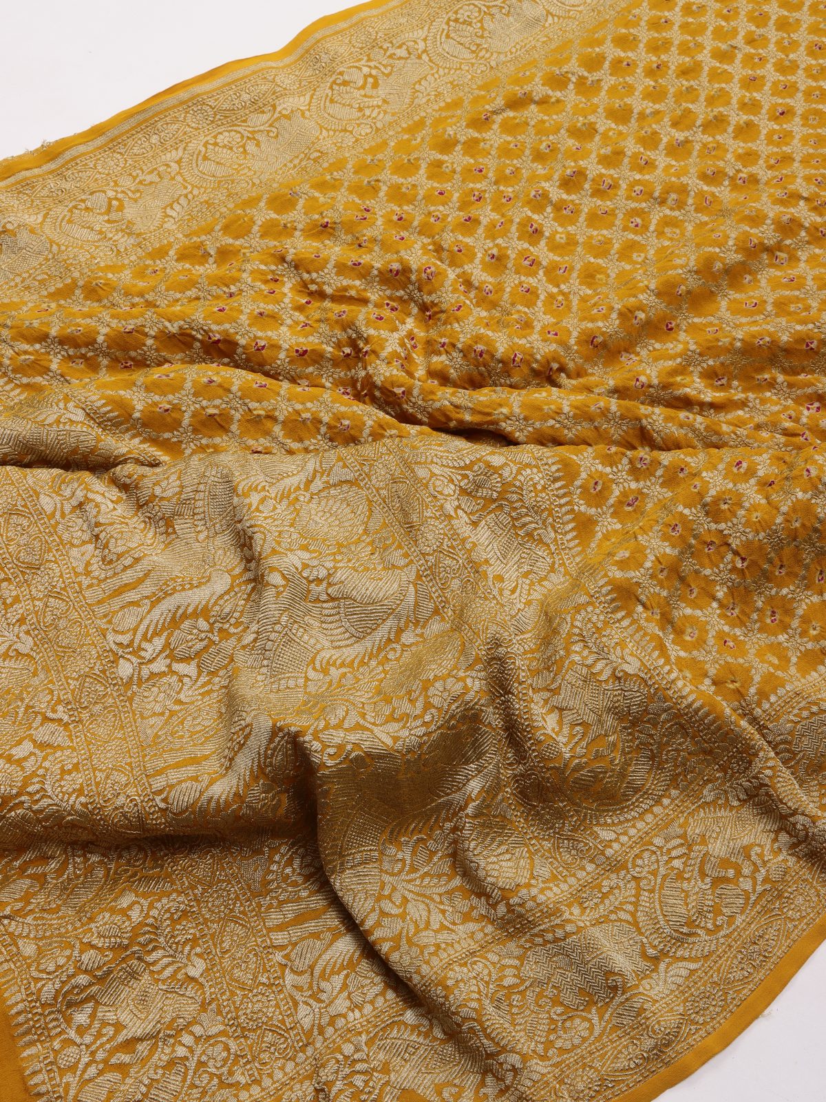 Mustard Pure Bandhani Silk Saree (Swara)